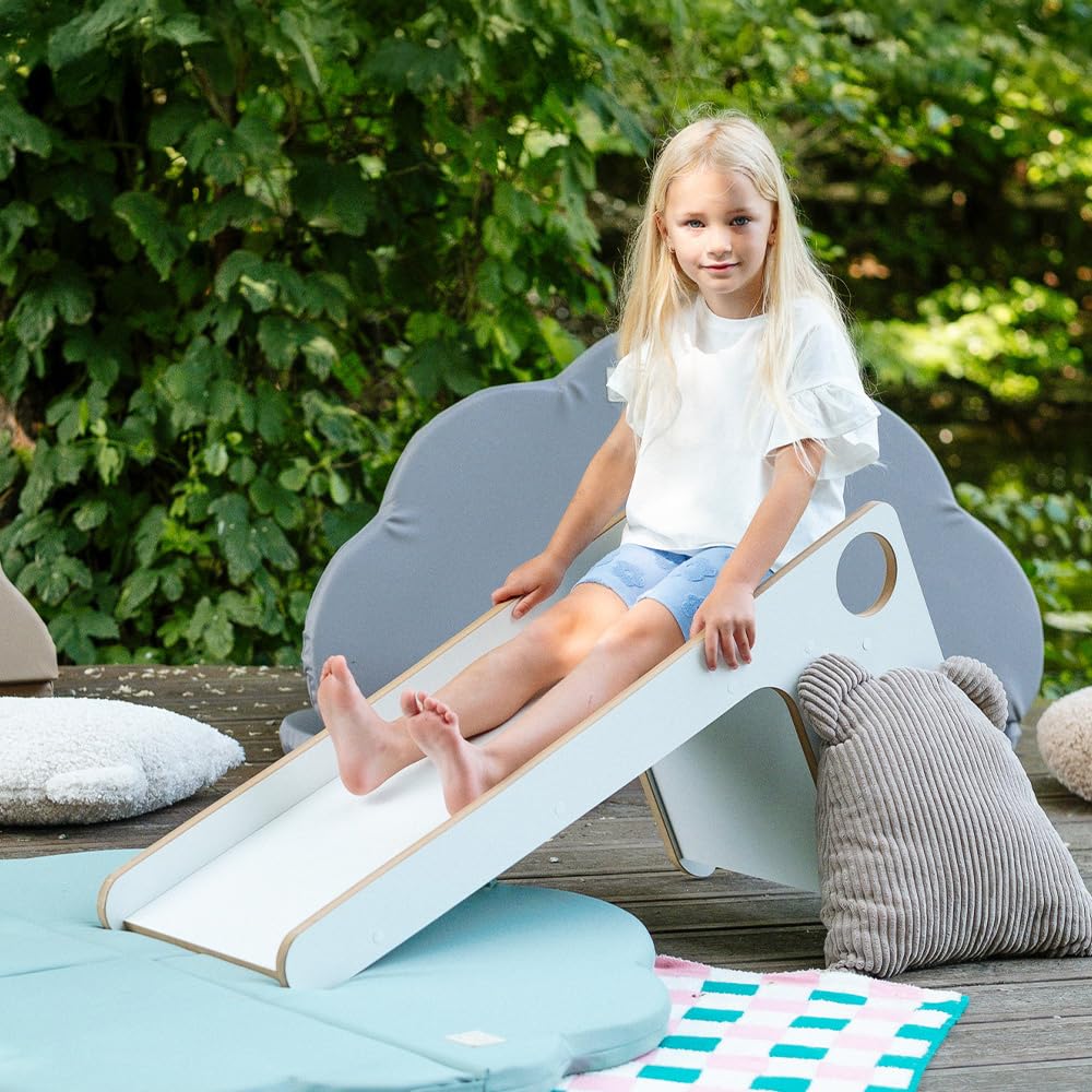 MISIOO Tobogán infantil para interior – Diversión segura a partir de 1 año – Tobogán infantil interior para niños – Tamaño compacto 115 x 34,5 x 52 cm – Perfecto para interiores