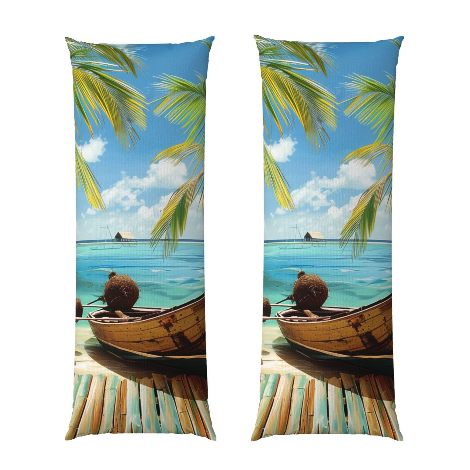 Body Pillow Cover 20x54 Inch, Seaside Boat Coconut Leaves Print Long Lumbar Pillow Case with Zipper Long Body Pillowcase Decorative for Bed Sofa Bedroom