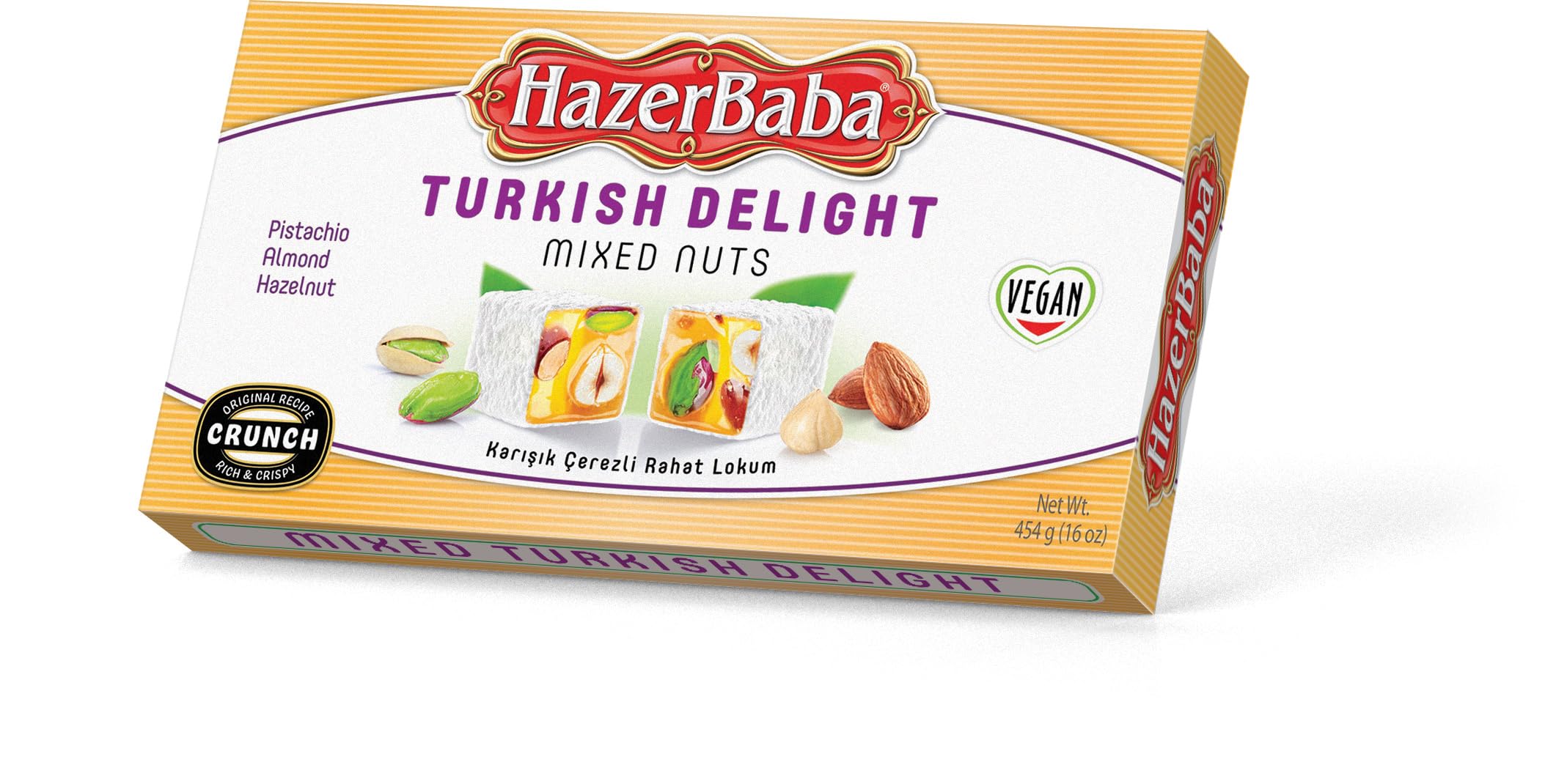 Hazer Baba Turkish Delight Candy, Mixed Nuts & Vanilla Flavored, Gourmet Snack Box, Traditional, Vegan Snack, Turkish Lokum, Sweets, Loukumi, Delicias Turcas, Halal, Kosher, 16oz (454g)