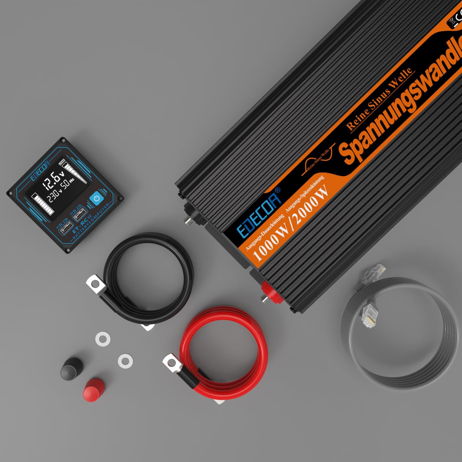 Reiner Sinus Wechselrichter 1000W/2000W | 12V Auf 230V | Mit LCD Display