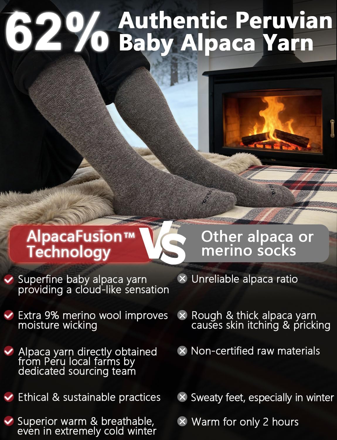 Alpaca Wool Heavyweight 15-25 mmHg Knee High Compression Support Socks Thick Winter Thermal Warm Soft Travel Flying - Image 4