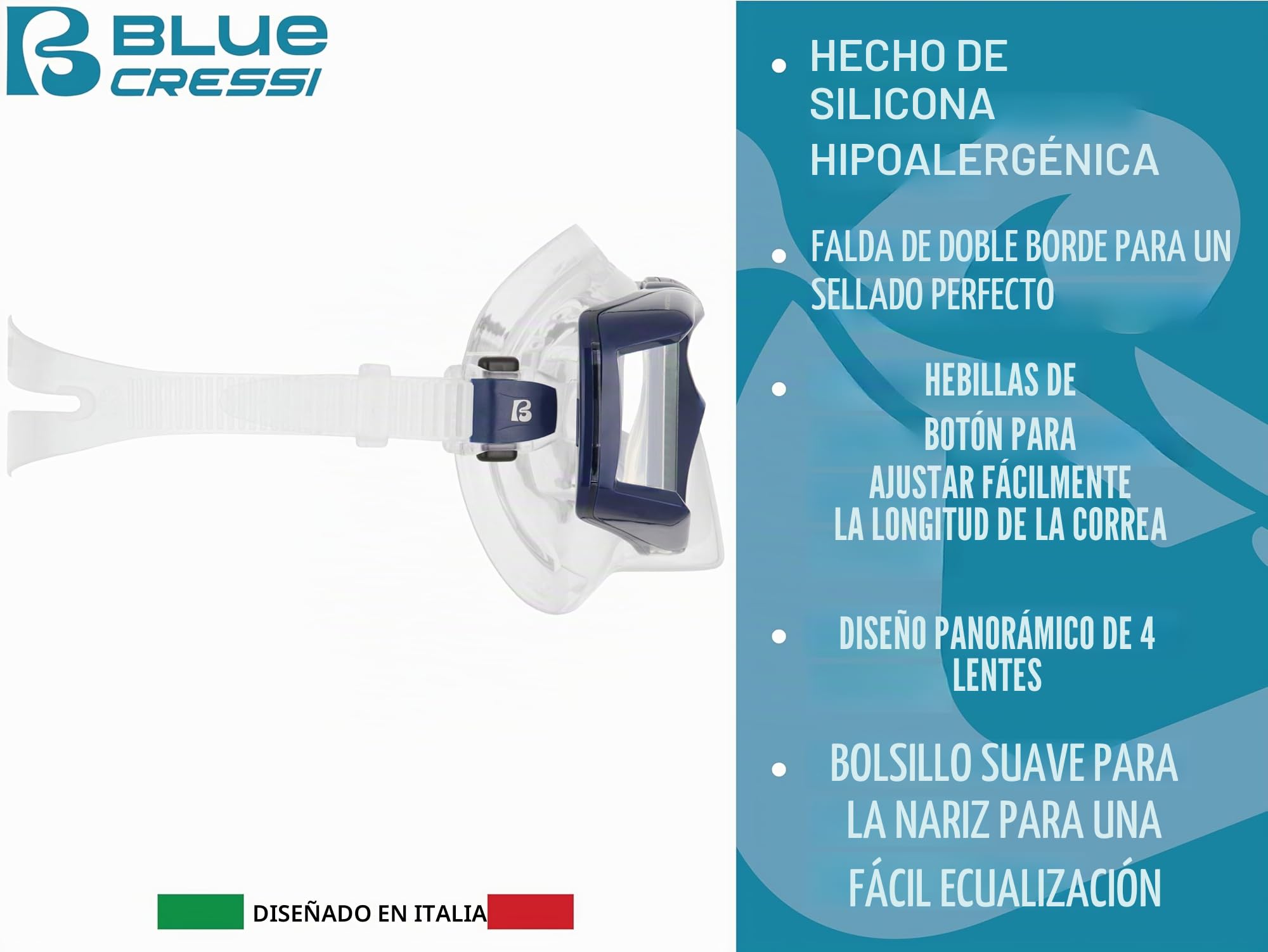 CRESSI Horizon - Mask Equiped with 4 Separate Tempered Glasses or Combo Set Mask + Snorkel Scilla Top Dry Sistem, Diving and Snorkeling with Uninterrupted Panoramic Vision