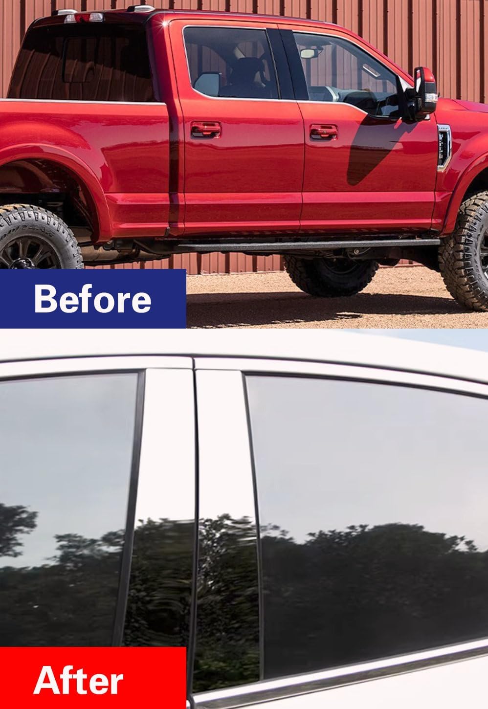 Car Accessories Fit for Ford F-250 2017-2025 Window Center Pillar Post Cover Trim PC (Chrome Silver) 4PCS