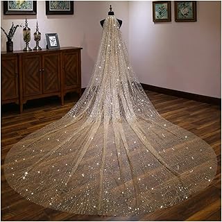 XYHTPP Fashion Luxury Wedding Veils for Brides Bling Gold 3 Meters Sequins Crystal Big Bridal Veils Wedding Accessories(Champagne)