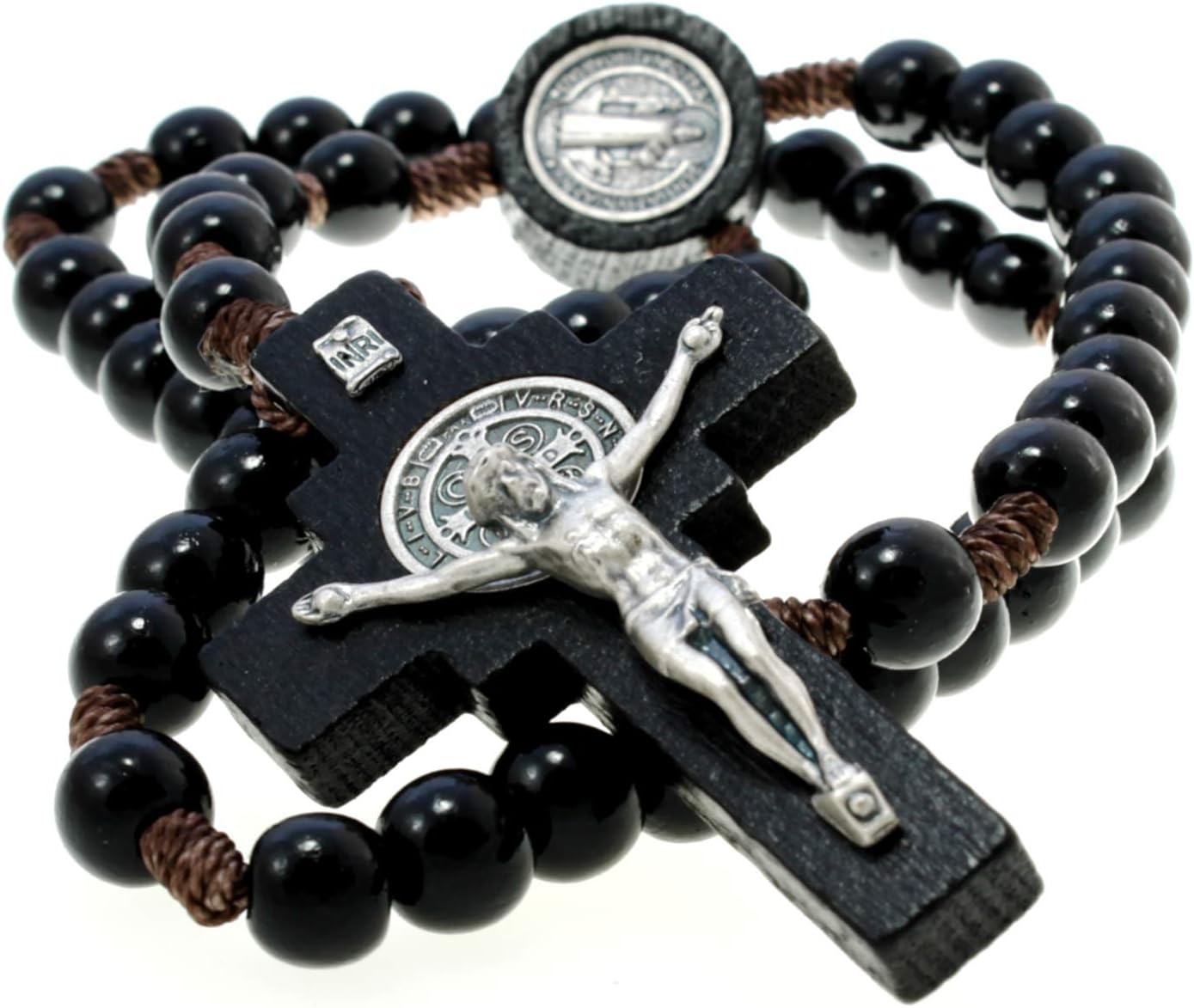 Dark brown / Black Wooden St Benedict Rosary Beads with Medallion Junction