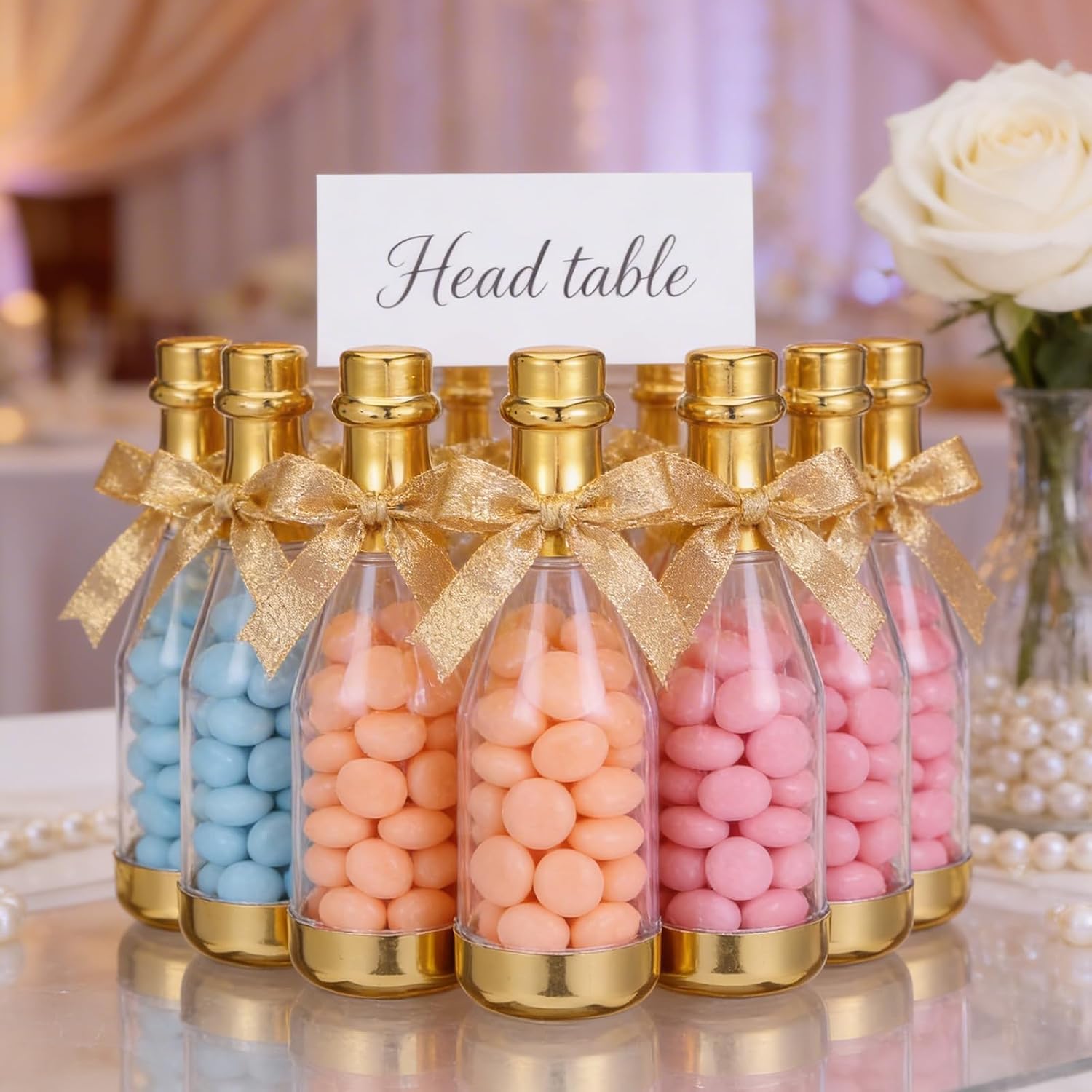 48 Pcs Champagne Candy Bottles, Small Plastic Champagne Candy Containers for Baby Shower Bulk, Mini Candys Jars Wine Alcohol Containers for Wedding Birthday Party (Gold)
