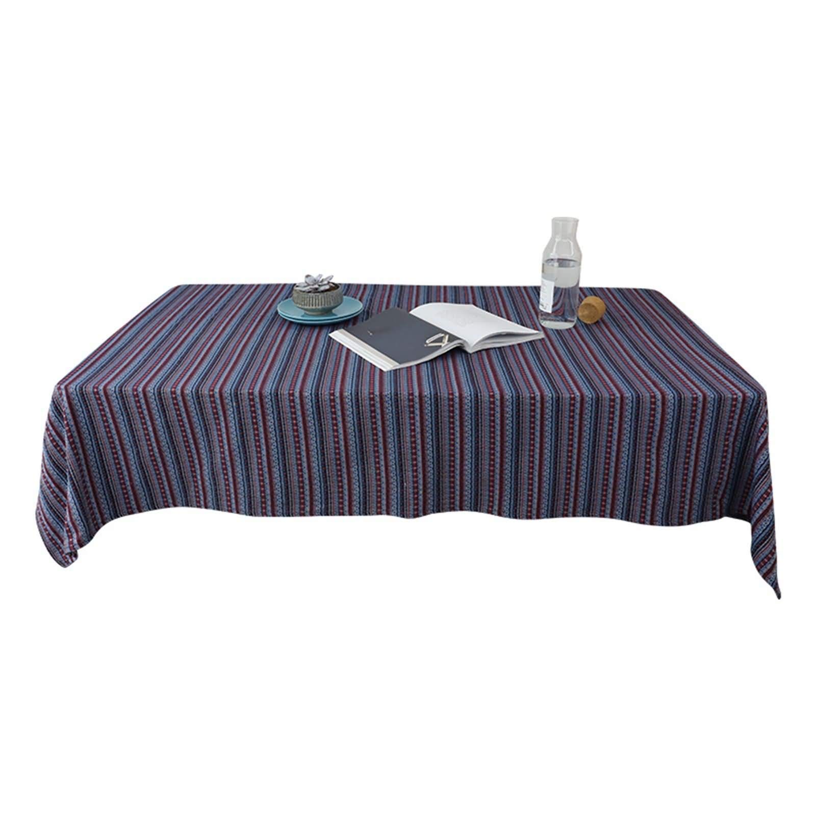 Mantel Antimanchas y Lavable Rectangular Azul Púrpura Mesa, Rayas, de Algodón Lavable, 145 x 220 cm, Mantel para Mesa de Centro