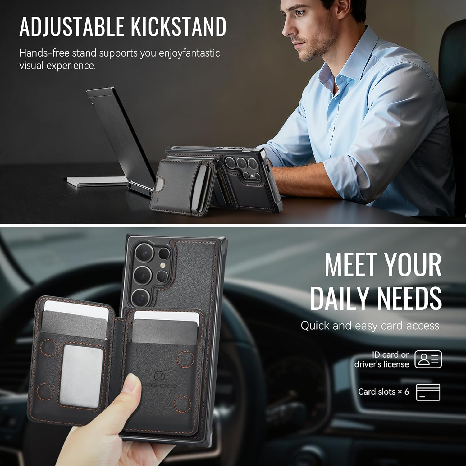 for Samsung Galaxy S25 Ultra Case Wallet,Compatible MagSafe and RFID Blocking 2-in-1,Bi-fold Wallet Flip Case,Removable PU Leather Stand Style,Phone Case for Samsung Galaxy S25 Ultra - Black - Image 6