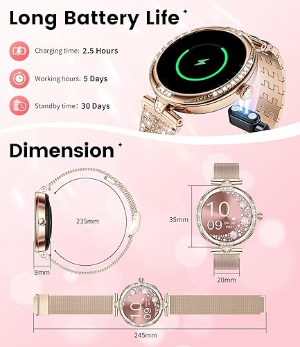 Miniatura 9 de LIGE Relojes inteligentes para mujer (respuestahacer llamadas) con diamantes, reloj inteligente AMOLED de 1.19 pulgadas con monitor de frecuencia
