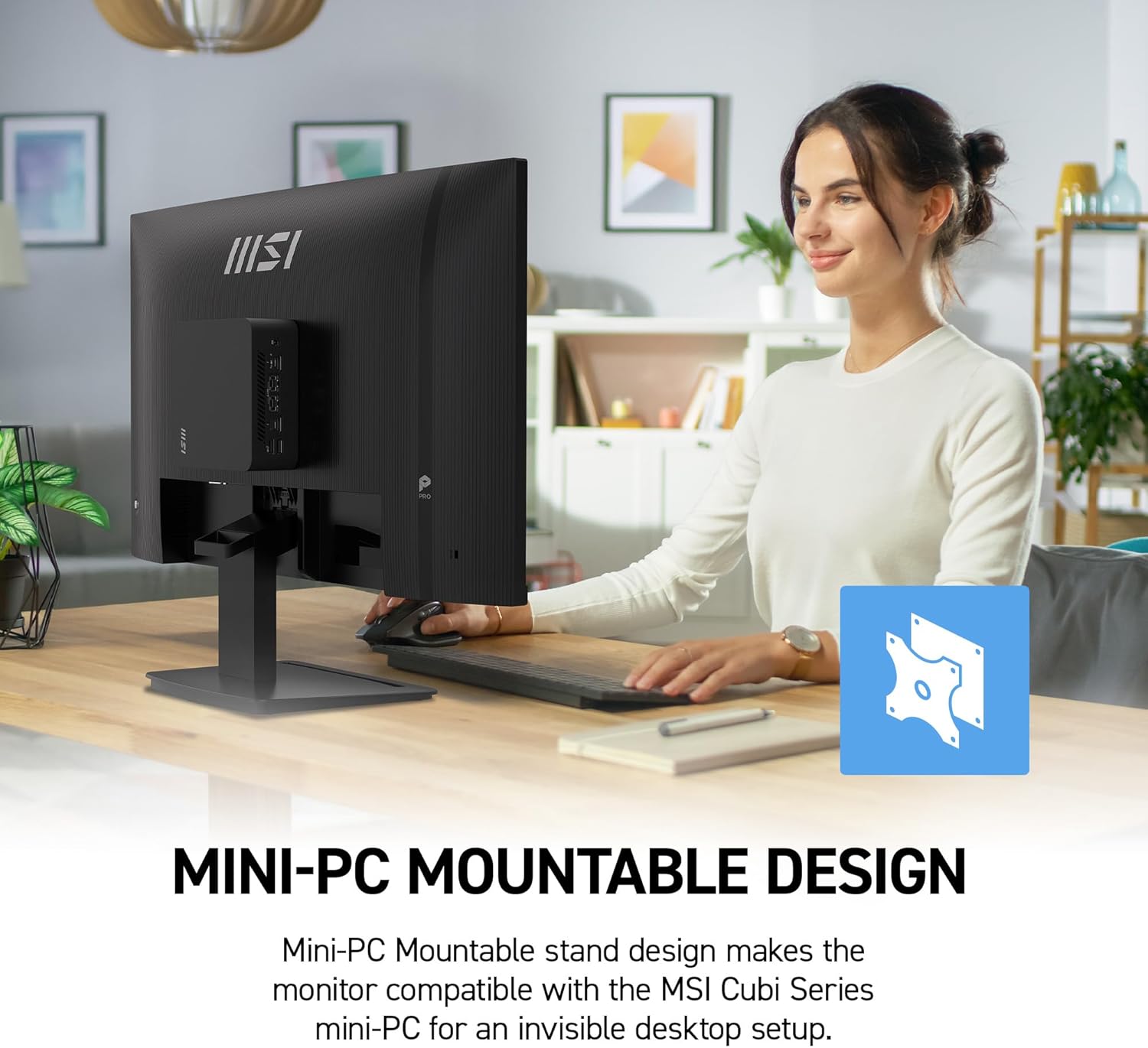 MSI PRO MP273 E14A monitor with stand assembled