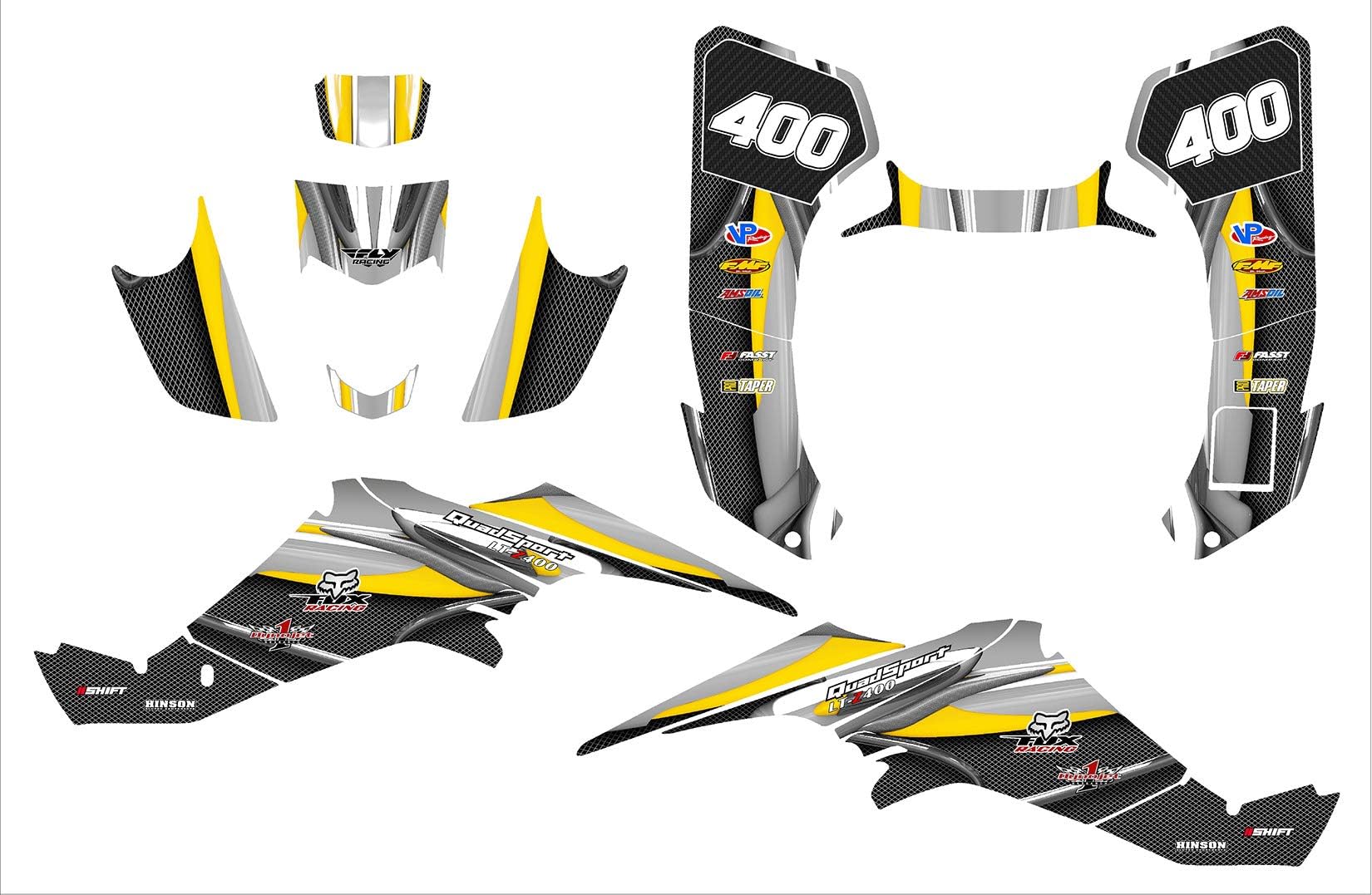 Suzuki LTZ 400 or Kawasaki KFX 400 Graphics Decal Kit Fits 2003-2008 Design No5600 (yellow)