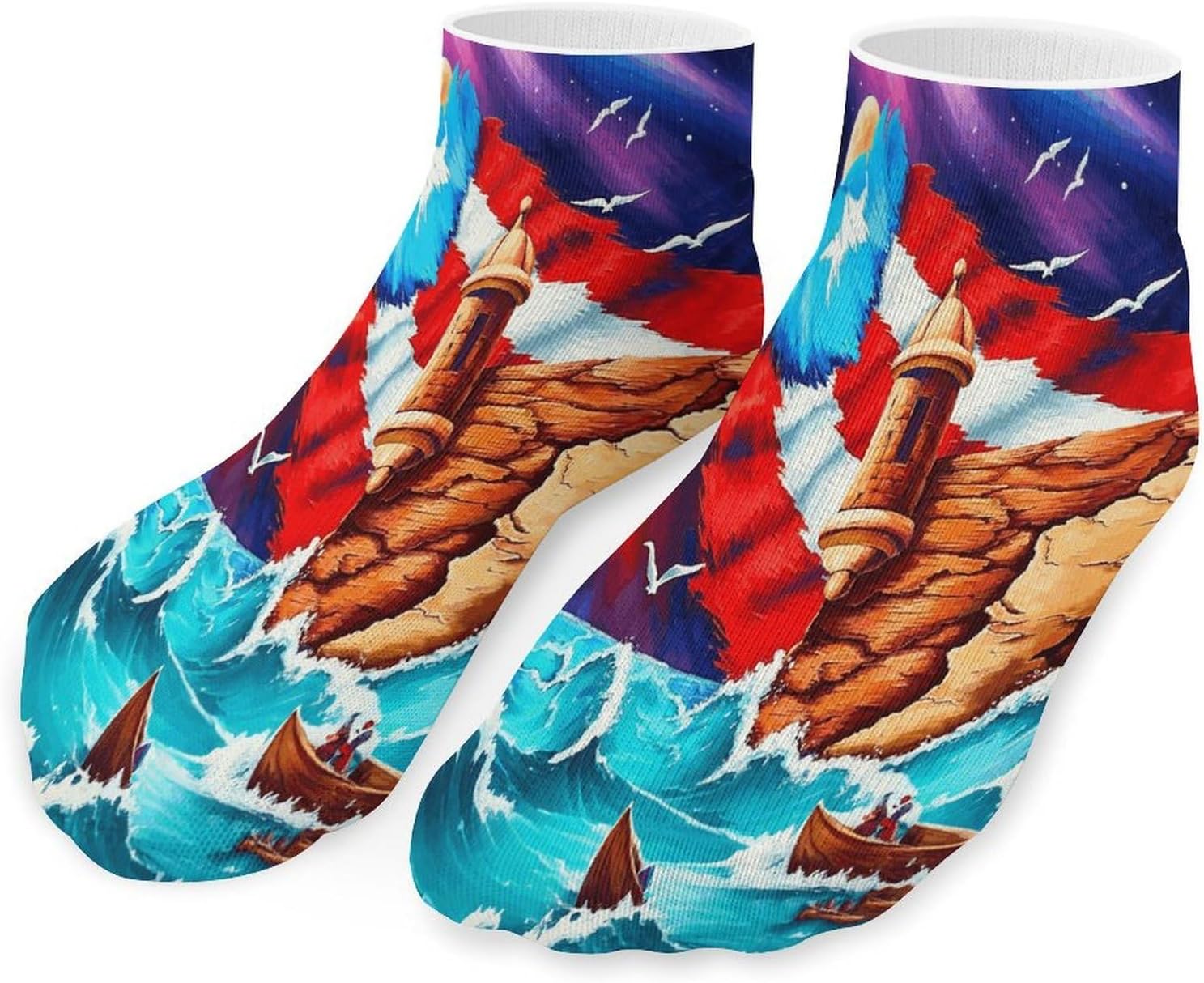 Puerto Rican Coast Flag 5Pairs Low Cut Ankle Socks for Women No Show Casual Breathable Athletic Socks for Sport