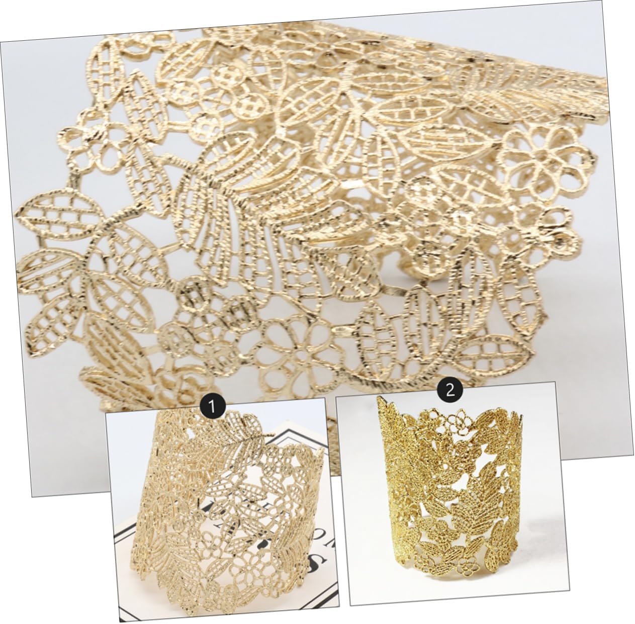 Holibanna Open Bracelet Antique Leaf Flower Metal Hollow Lace Bracelet Vintage Cuff Open Wide Big Bangle Women Waist Jewelry Metal Golden Trendy Wrist Chain - Image 8