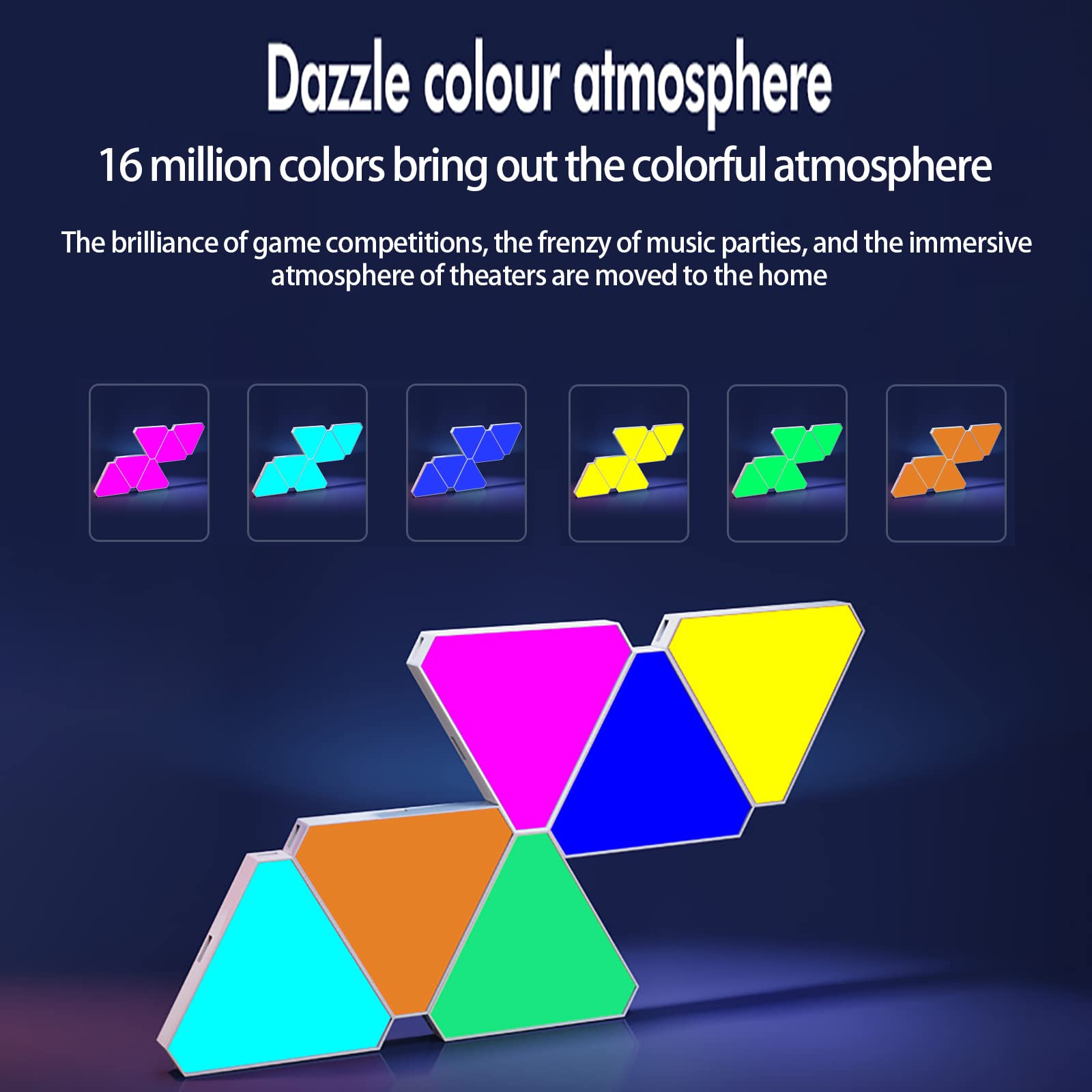 Paneles luminosos triangulares LED, aplique de pared que cambian de color, lámpara de juego inteligente RGB con control de aplicación y sincronización de música remota para dormitorio, sala de estar y