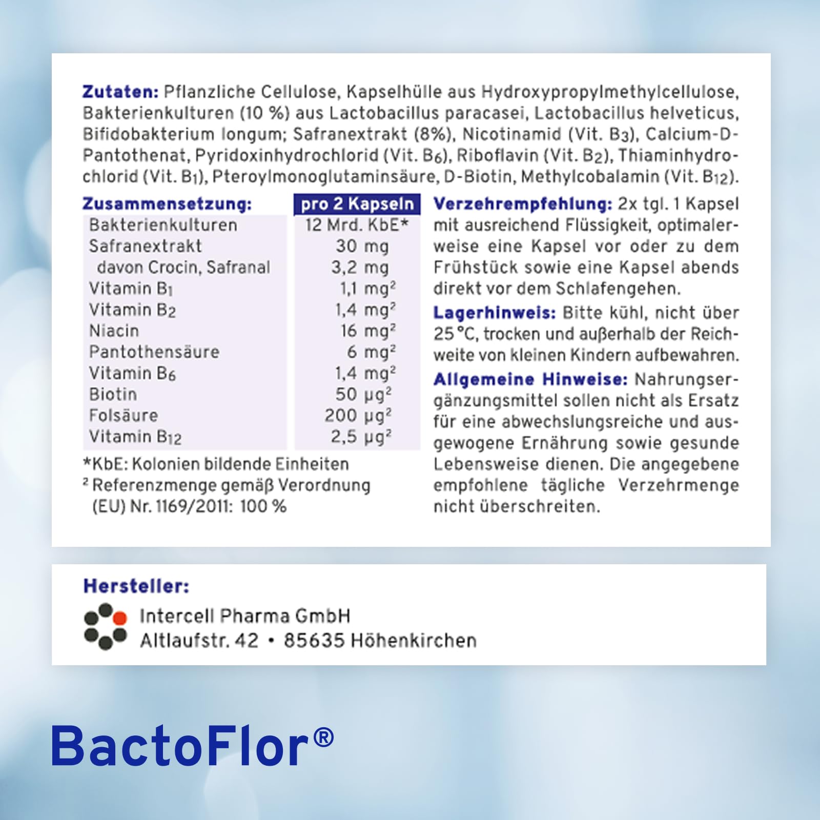 BactoFlor® Nerven - Probiotika für Darmsanierung mit Vitamin B Komplex & Folsäure (90 Kapseln) - 3 Bakterienstämme mit Biotin, Safran & Lactobacillus - Vitamin B1, B2, B3, B6, B12 - laktosefrei