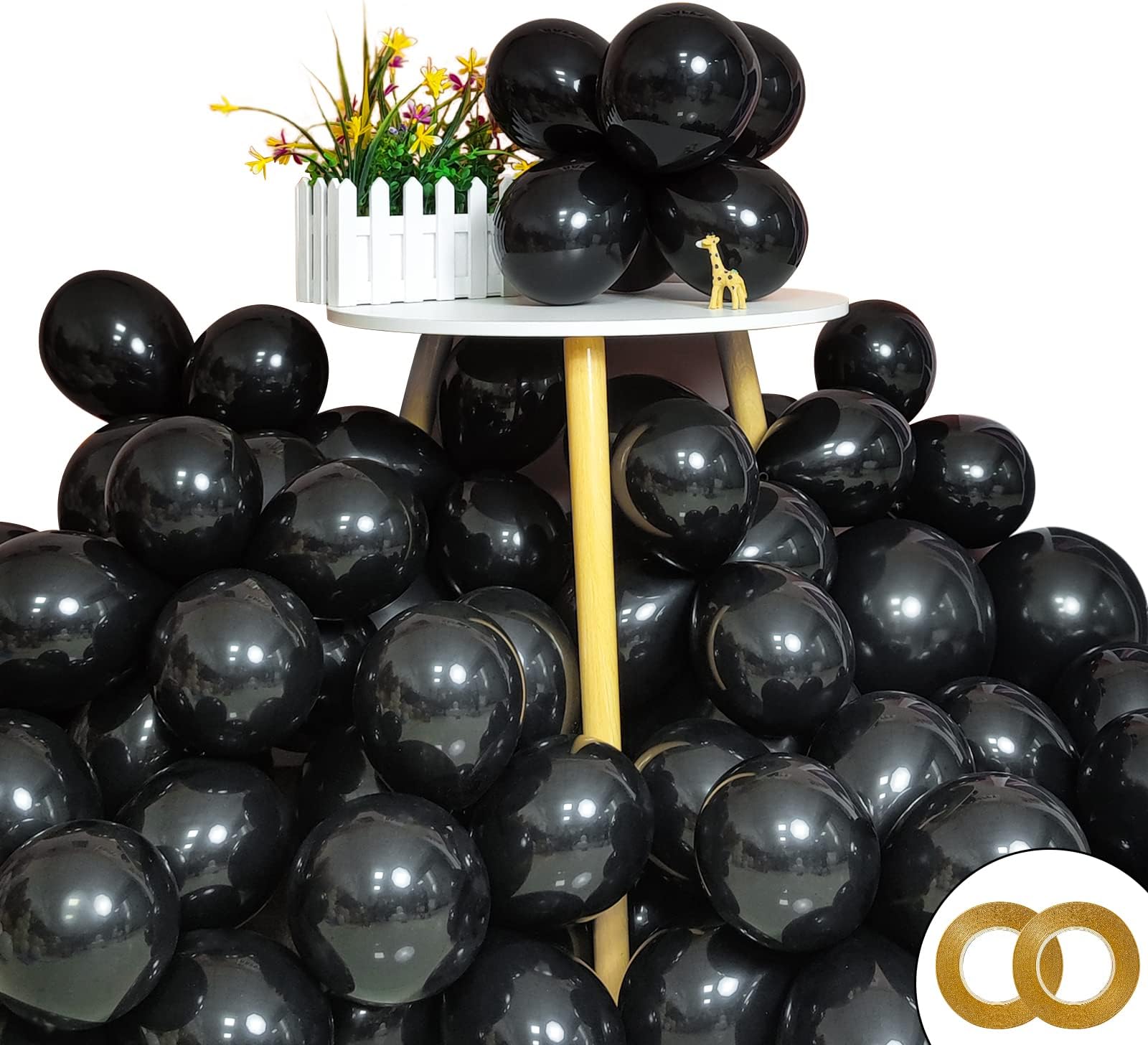 200pcs Black Balloons 5 Inch Matte Black Latex Balloons with 2 Rolls of Ribbo...