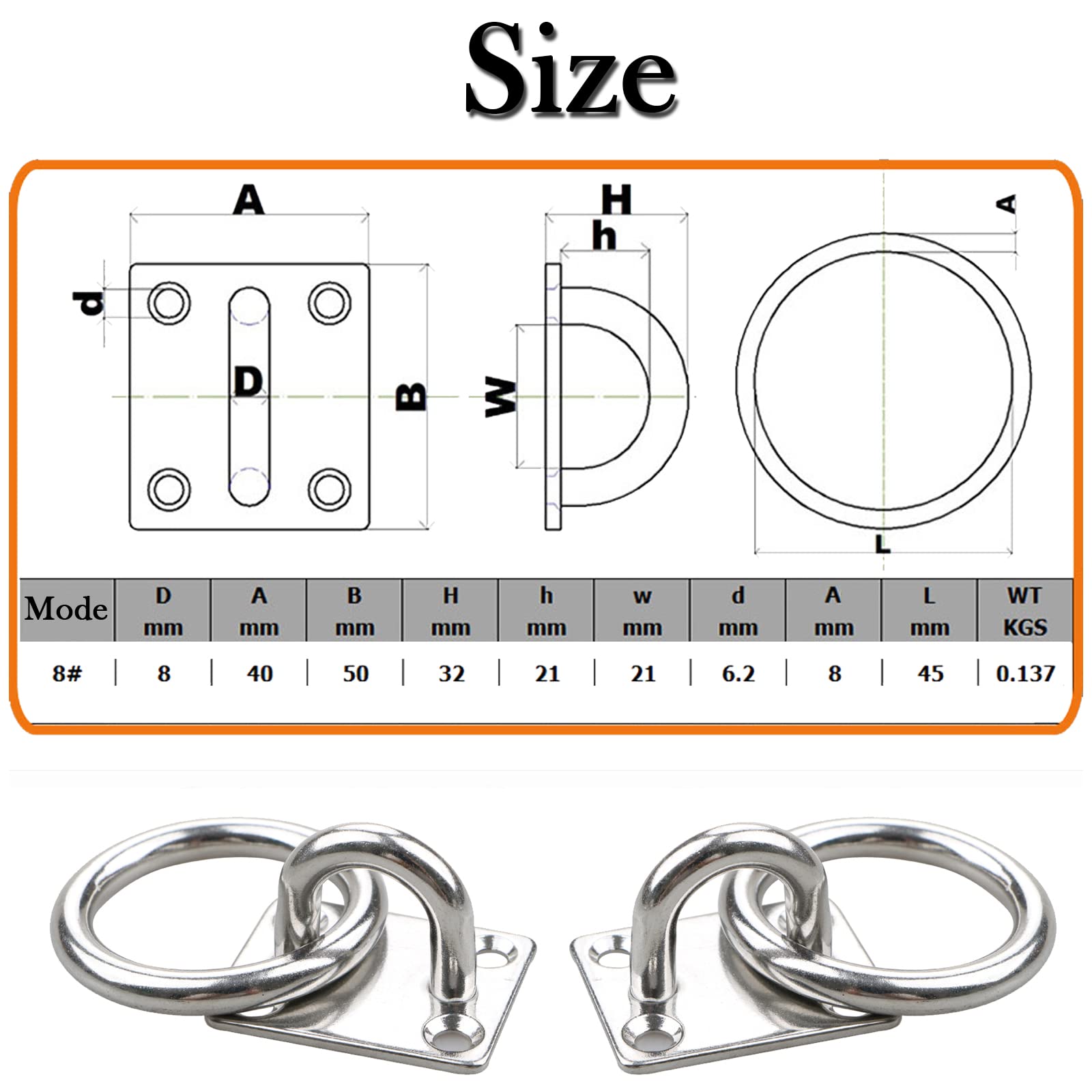 2 Ganci A Piastra Con Anello In Acciaio Inox - Per Appendere Sacchi Da Boxe, Amache O Attrezzature