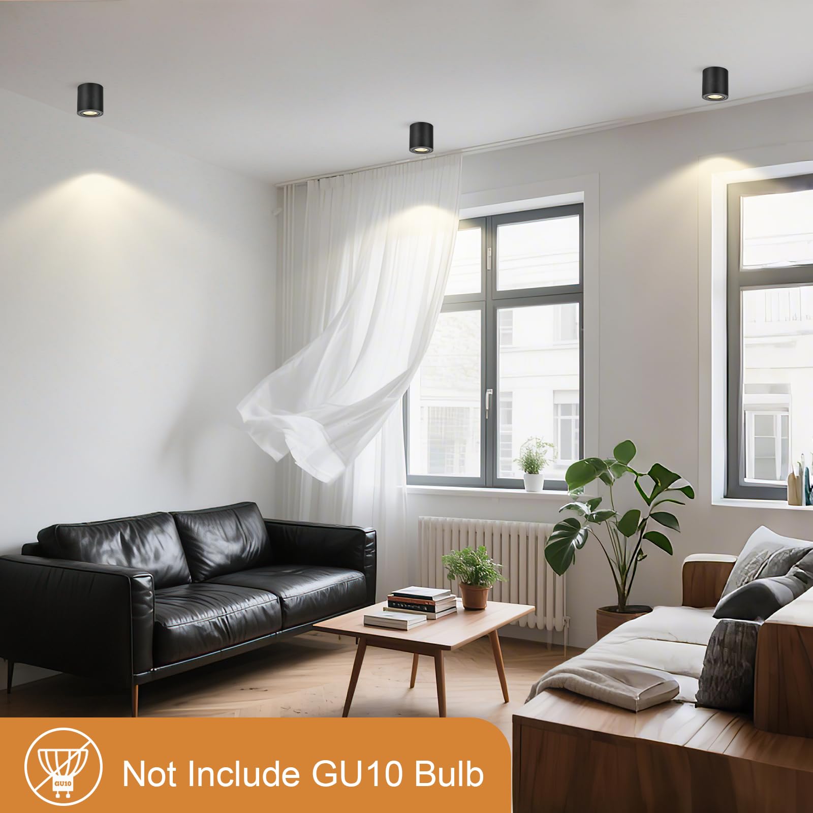 Faretto da Soffitto Orientabili Nero 6 Pcs, Faretti da Soffitto GU10 230V, Alluminio Faretto LED Interno Downlight, Faretti LED Soffitto Rotondo Plafoniera moderna,con attacco GU10