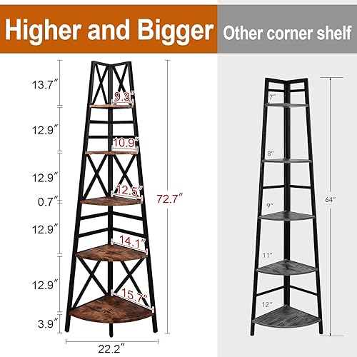 Miniatura 8 de HOMBAZAAR Estante esquinero, estantería de esquina independiente de 5 niveles, estante de escalera de esquina alto con marcos de metal, soporte de