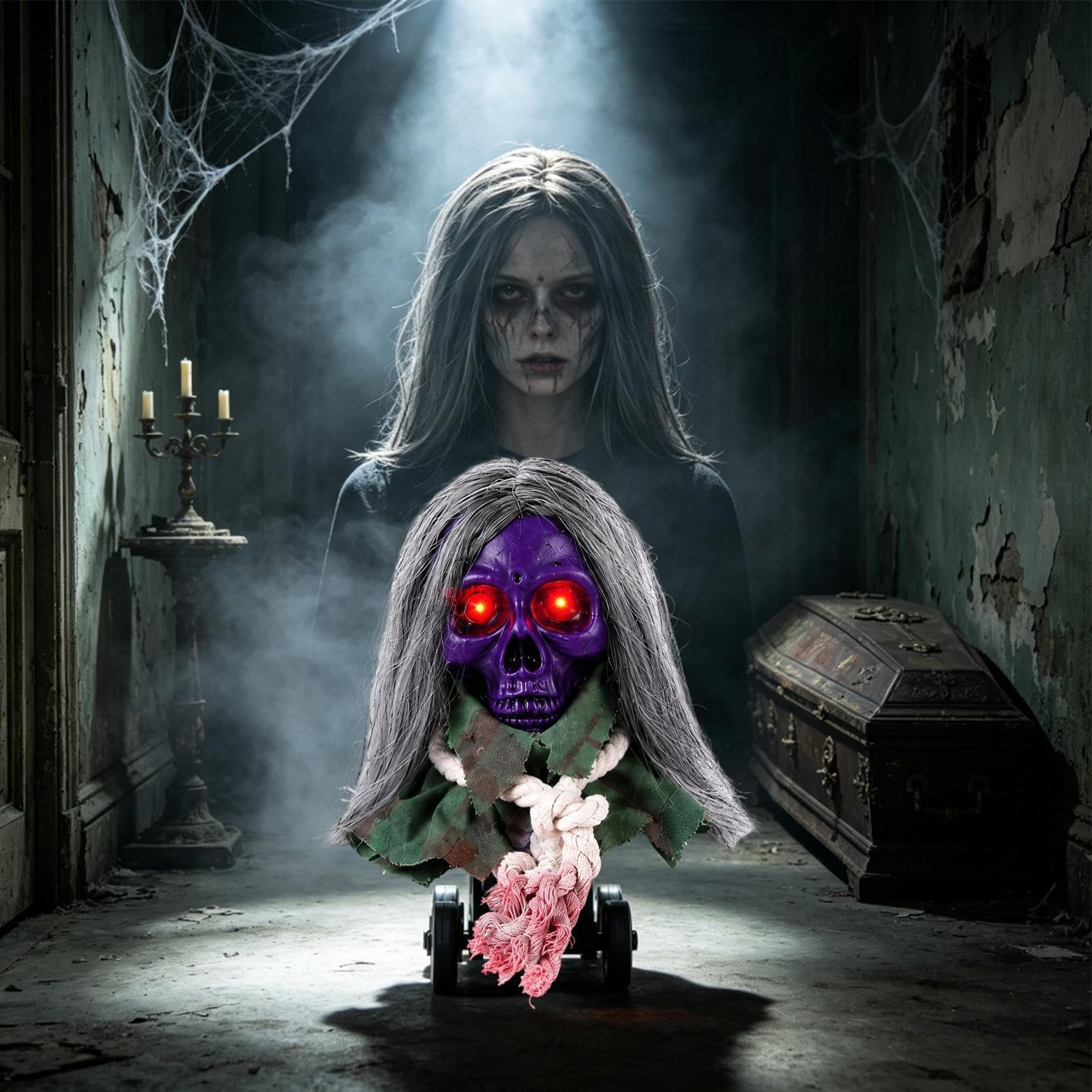 Czaszki Dekoracje Halloweenowe Z Świecącymi Oczami, Animowane I Aktywowane
