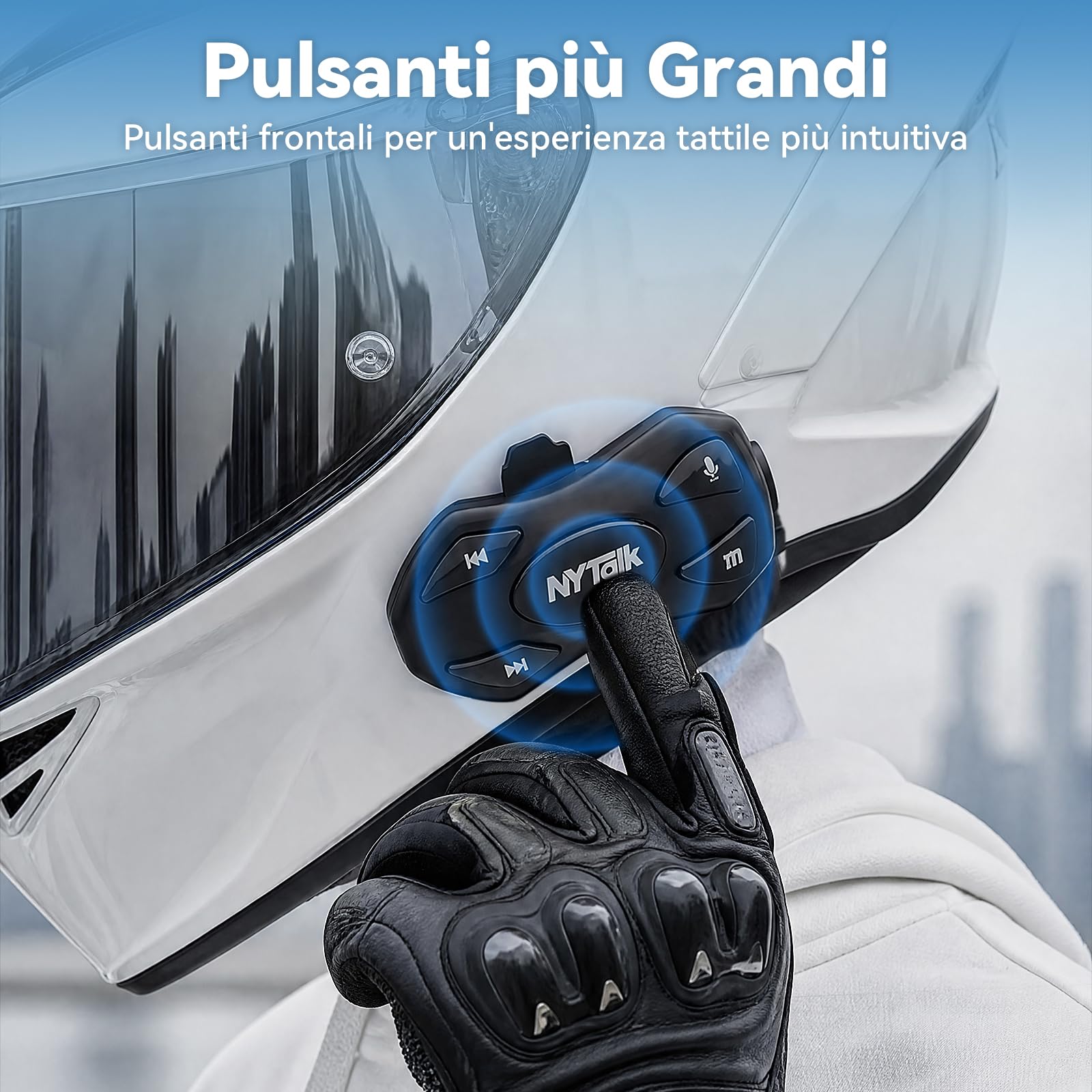 N2 Intercom Bluetooth per 2 motociclisti, portata di 1000 m, cuffie per casco da moto con 40 mm Hi-Fi, audio multitasking, condivisione musicale