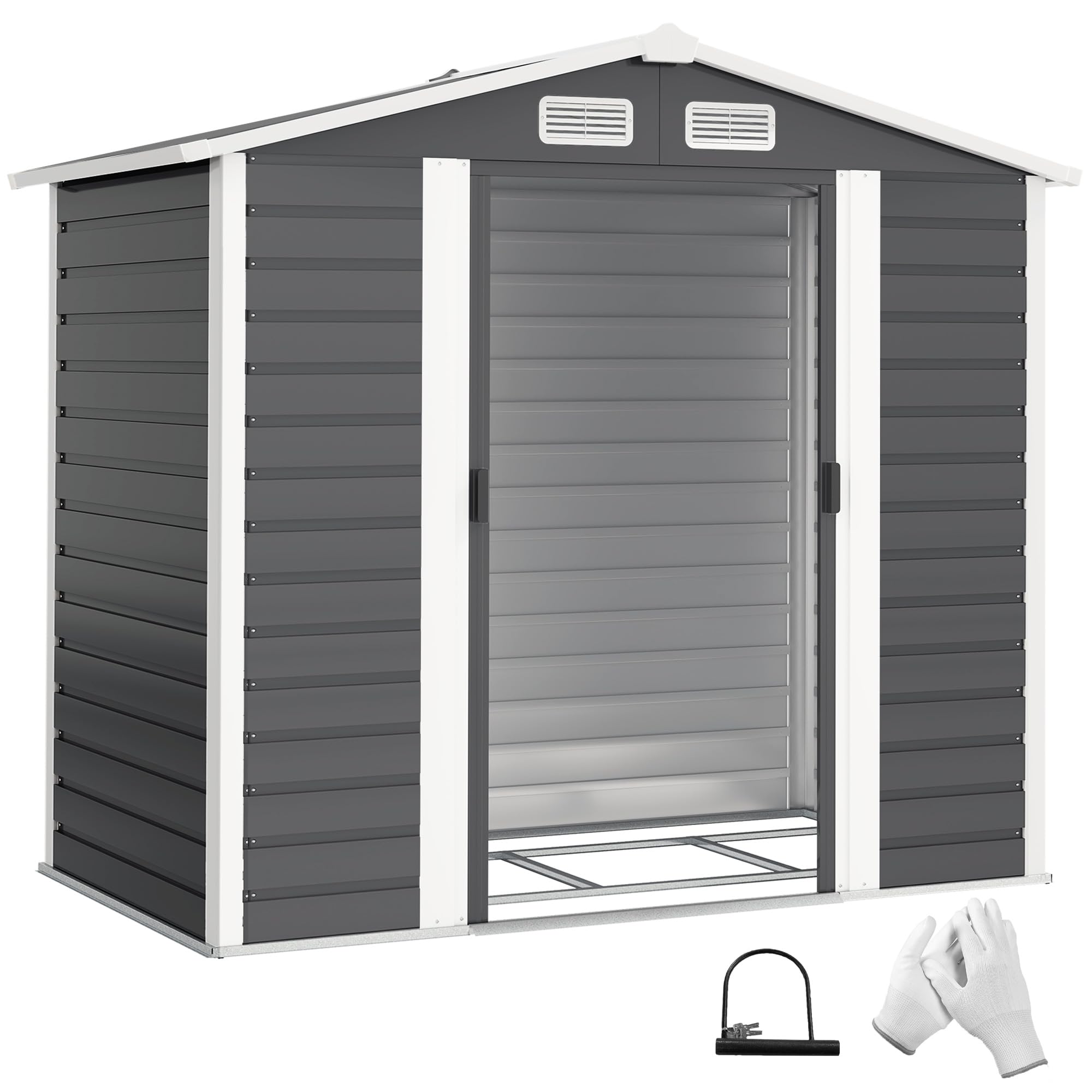 Outsunny 7 x 4ft Metal Garden Shed - Double Doors - Dark Grey