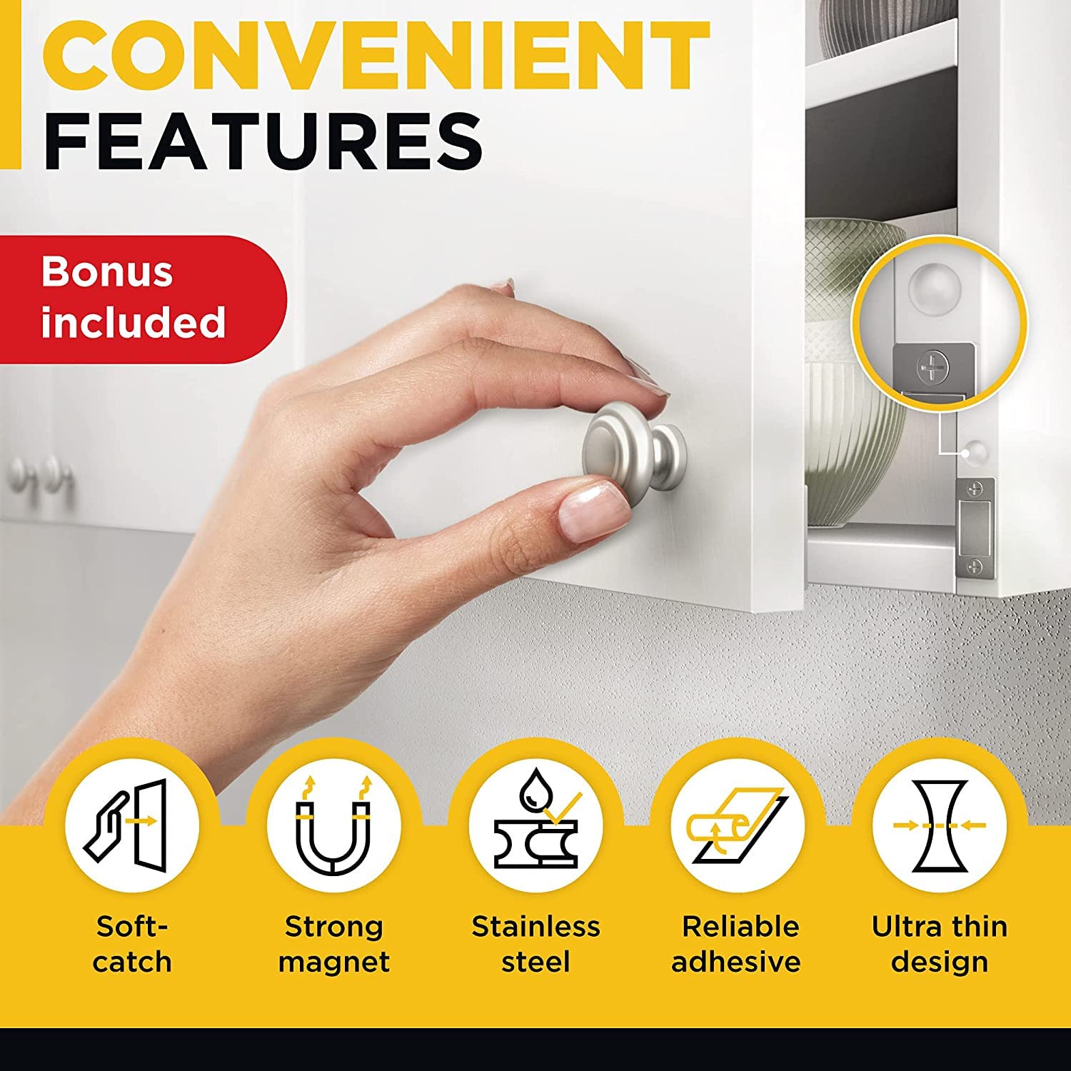 SOZOMO 10 Packs Cabinet Door Magnets, Magnetic Catch for Drawer Door, Magnetic Cabinet Closures, Thin Magnetic Door Magnets, for Cabinet, Drawer, Sliding Doors etc 1