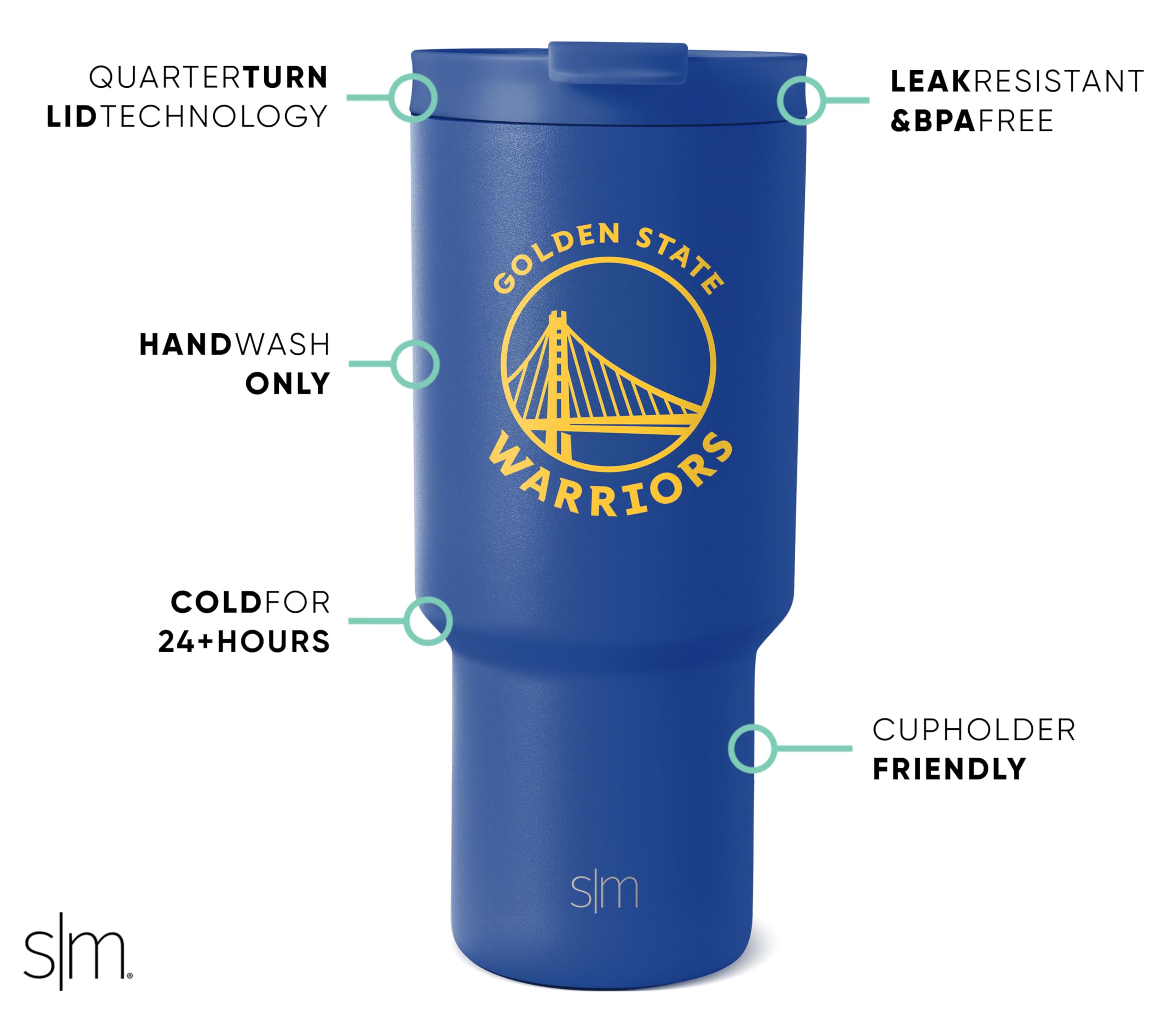 Simple Modern Offiziell lizenzierter NBA Warriors Becher mit Klappdeckel und Strohhalmen, isolierter Becher, Edelstahl, Geschenke für Männer und Frauen, Trek-Kollektion, Golden State Warriors