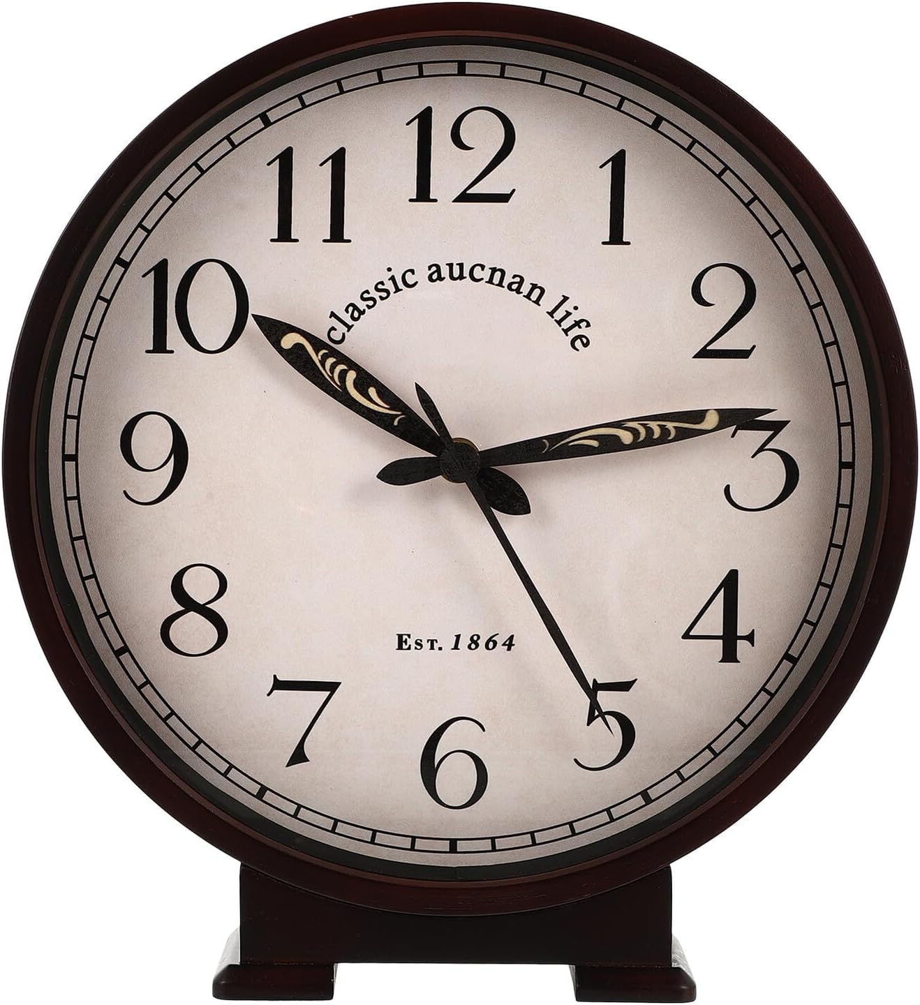 BESPORTBLE Retro 10-inch Mute Table Clock with Nostalgic Number Dial and Patterned Hands, Silent Desktop Decor for Bedroom and Living Room, Vintage Bedside Clock Without Battery