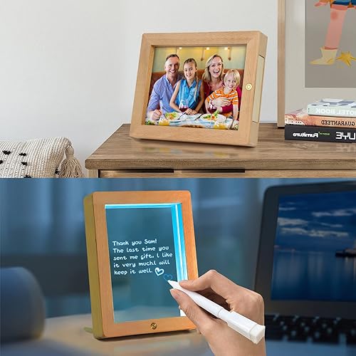 Vista 5 de Marco de fotos de madera rústica de 5 x 7 con luz nocturna, marco de fotos de graduación para exhibición de escritorio, regalos de graduación 2025