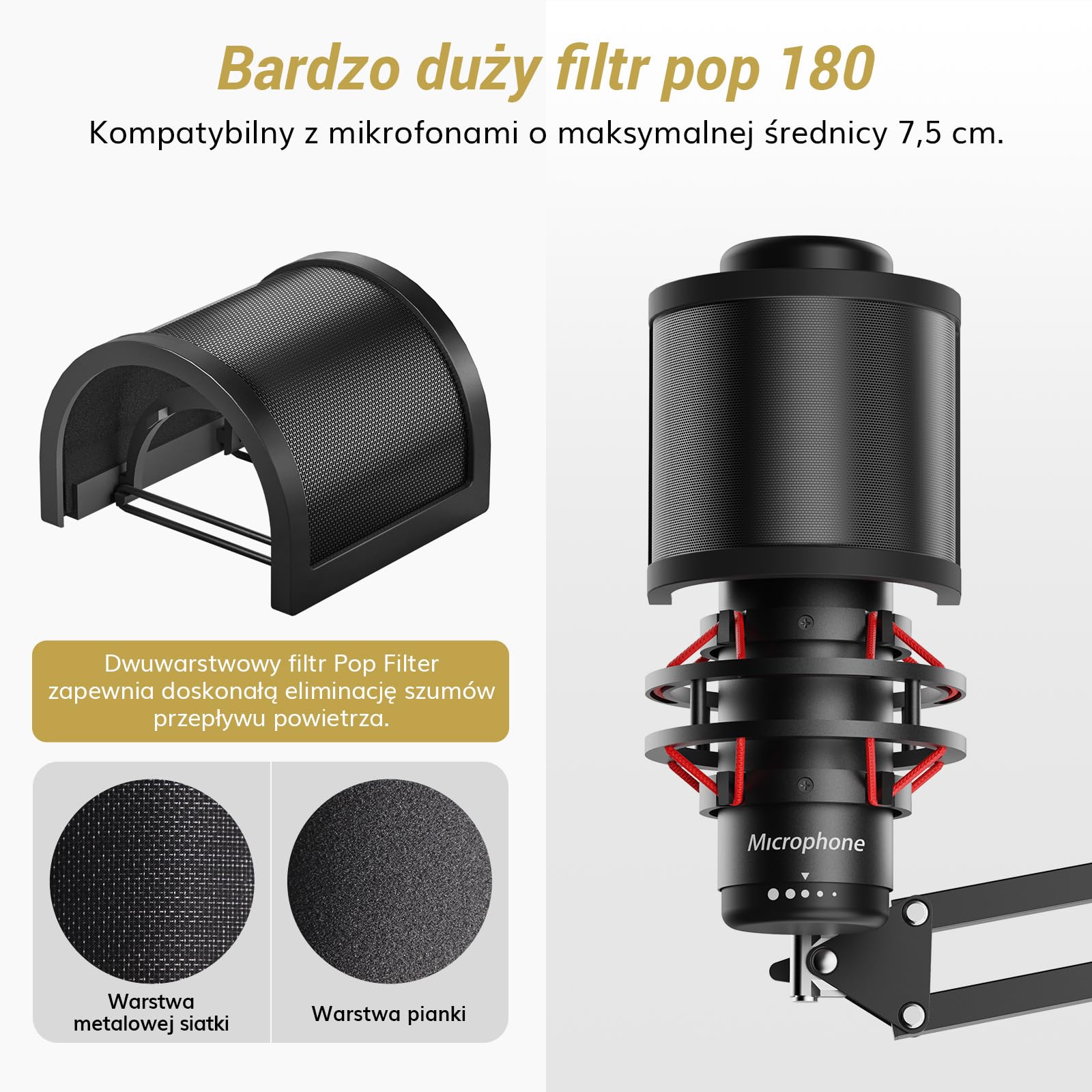 TONOR Regulowany Wysięgnik Mikrofonowy, Wysięgnik z Bardzo Dużym Filtrem Pop, Statyw Nożycowy, Sprzęt do Nagrywania, Wersja Rozszerzona, Bardzo Długi, T10L
