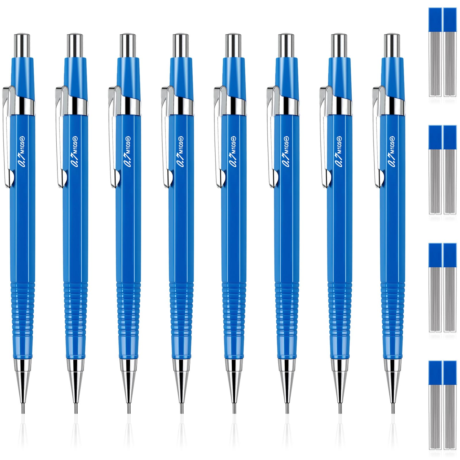 Outus 8 Pcs Metal Mechanical Pencils with Lead Refills, 0.7 mm, Blue