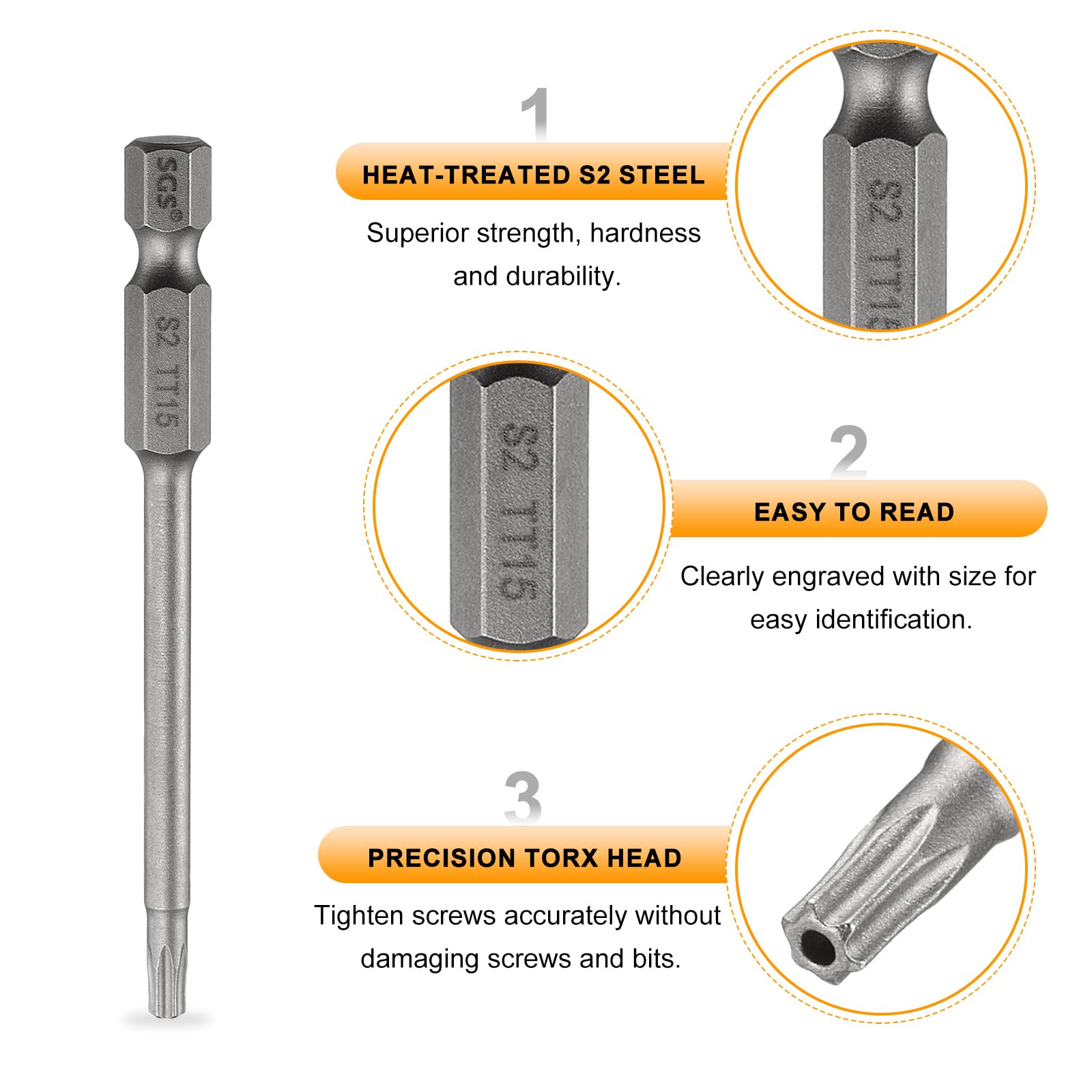 Sourcing Map T15 Torx-Bit 100 Mm – Magnetisch, Manipulationssicher, S2-Stahl, 1/4" Sechskantschaft Für Schraubendreher