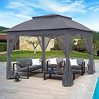 Vista 14 de 11x11 Tienda de campaña desmontable para exteriores con paredes de malla para patio, césped, jardín trasero y terraza, beige