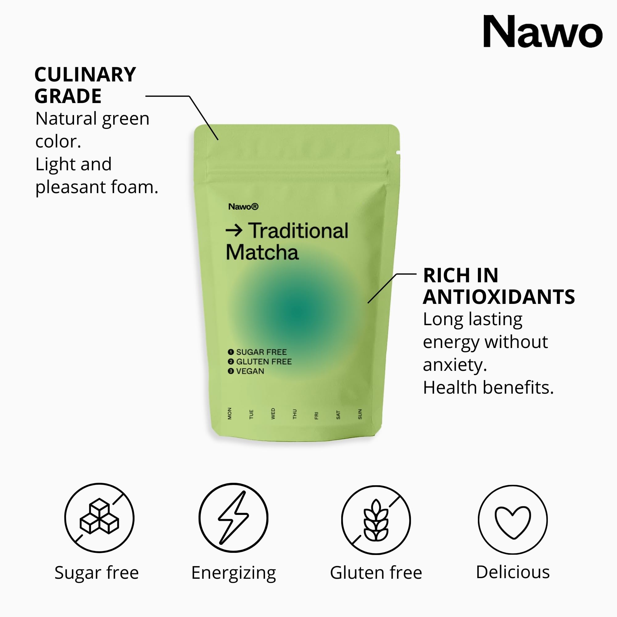Nawo® Routines Matcha Barista – 250g & 500g & 1kg, Klasa Organiczna Premium, Zielona Herbata Matcha, 100% Naturalna i Ekologiczna, Jakość Profesjonalna (500g)