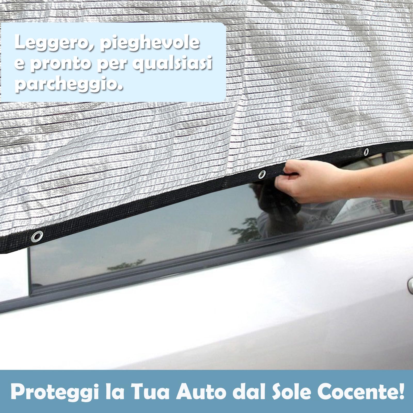 BeGrit Telo Ombreggiante In Alluminio 2x2m - 55% Di Ombreggiatura, Con Occhielli, Riflettente, Traspirante, Per Auto, Giardino, Balcone E Campeggio - 3