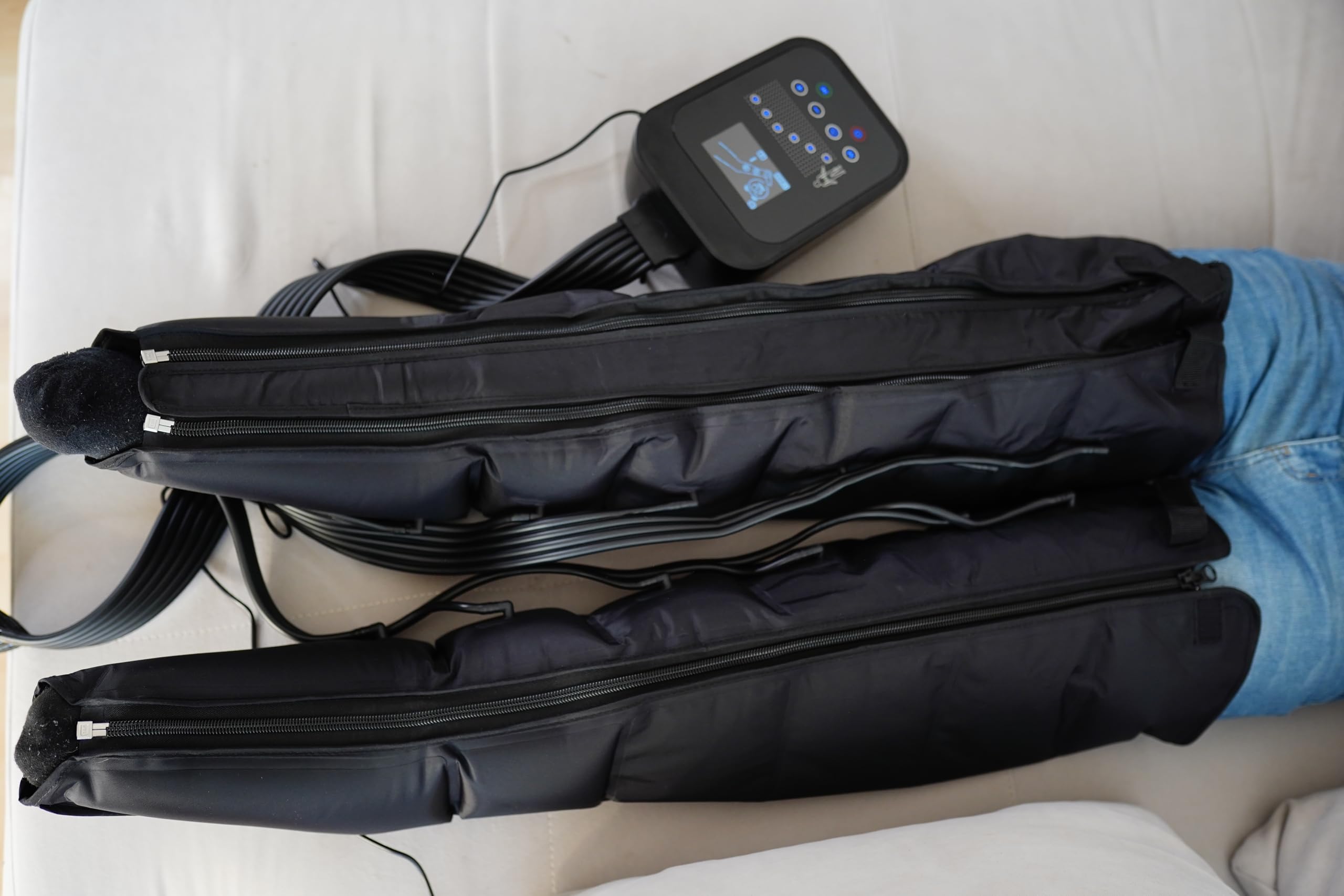 Botas de compresión inalámbricas para piernas con función de calor, dispositivo de masaje de presión de aire para recuperación muscular, drenaje linfático y recuperación, control digital con múltiples