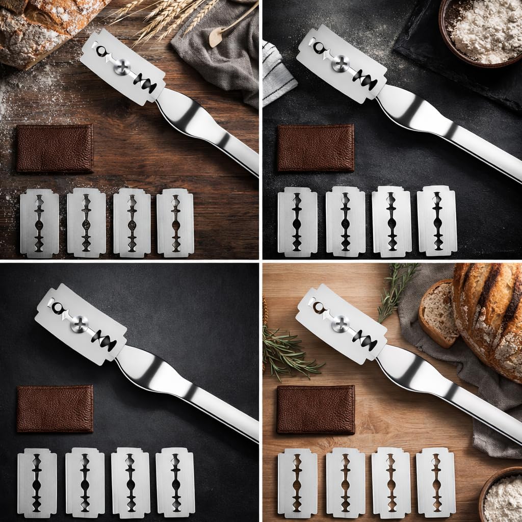 TFORESTER Bread Lame for Sourdough Baking – Stainless Steel Bread Scoring Tool with 5 Razor Blades & Lightweight TPU Cover – Dough Scorer Knife for Artisan Bread, Baker Gift-4Pack