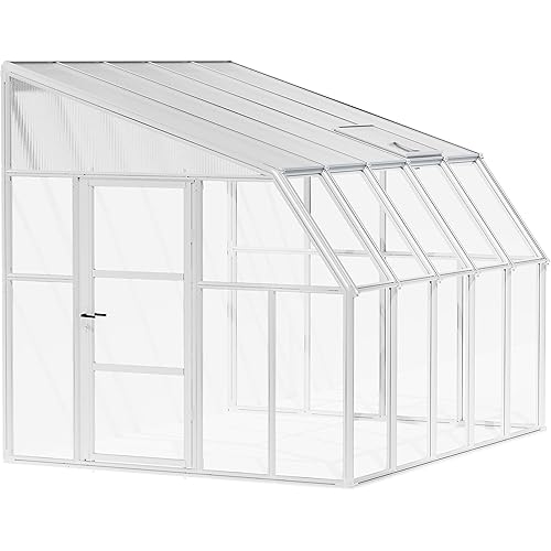 Palram Canopia Rion Sun Room 8 Ft. x 10 Ft. Solarium, Lean-to Greenhouse DIY Kit, Attach to House, Large Twin Wall Polycarbonate, 100% UV Protection for Porch, Patio Outdoors with Window Vent (White)
