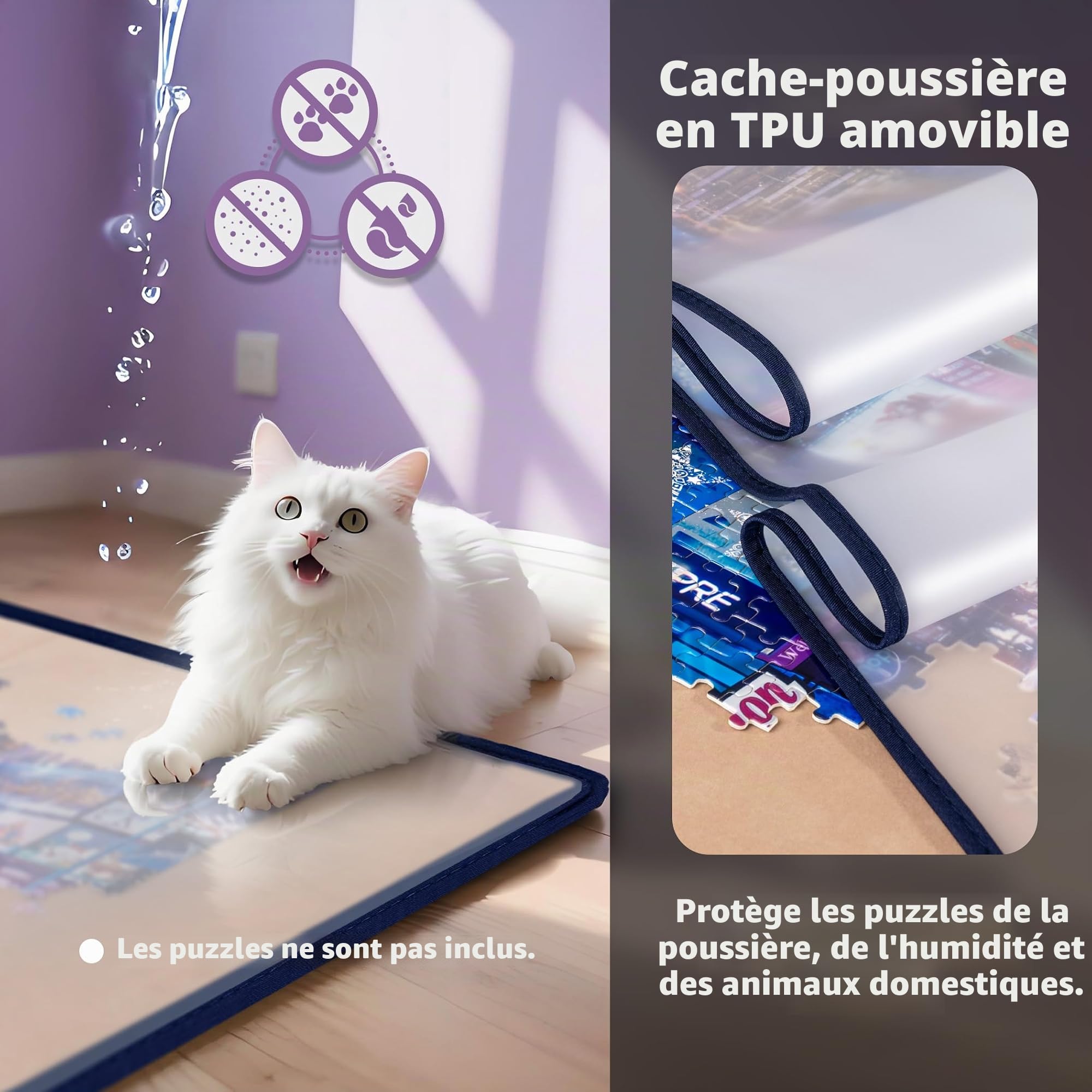 Tektalk Planche de puzzle pliable avec 6 plateaux de tri des couleurs, tapis de puzzle portable avec housse anti-poussière pour économiser le rangement, surface antidérapante, jusqu'à 2 000 pièces