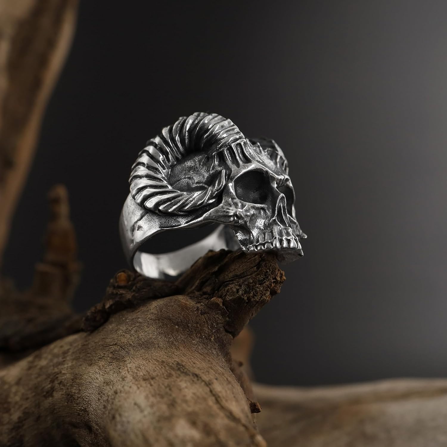 David Black Solid 925 Sterling Silver Demon Head Skull Ring for Men- Gothic Biker Jewelry, Handmade Dark Silver Ring, Unique Gift for Him, Silver Statement Ring