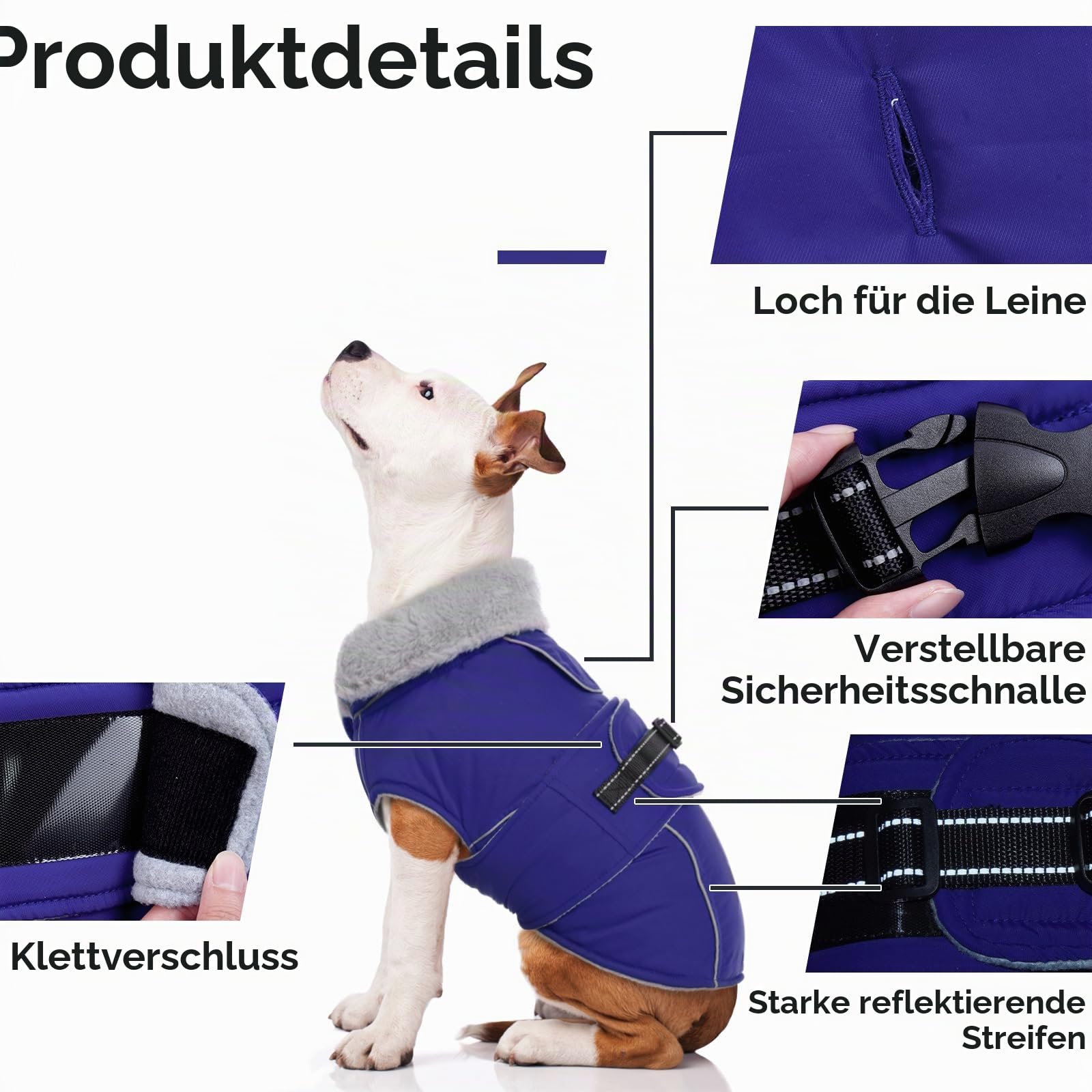Lelepet Hundemantel Winterweste Reflektierende Fleece Hundejacke für Große Hunde Wasserdicht Hundejacke Wintermantel Warme Winterjacke mit Verstellbarer Schnalle (Blau, XL)