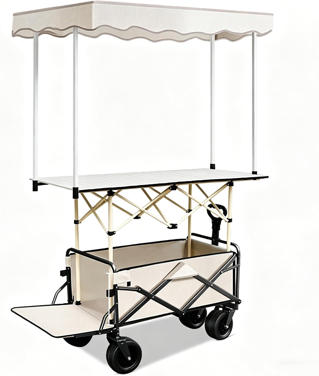 Tragbarer Verkaufsstand Mobiler Pr sentationswagen f r Speisen Zusammenklappbarer multifunktionaler Outdoor Snackwagen f r Gewerbe Schiebewagen f r Hotdogs Eiscreme Inkl Sonnenschirm und R dernCart +