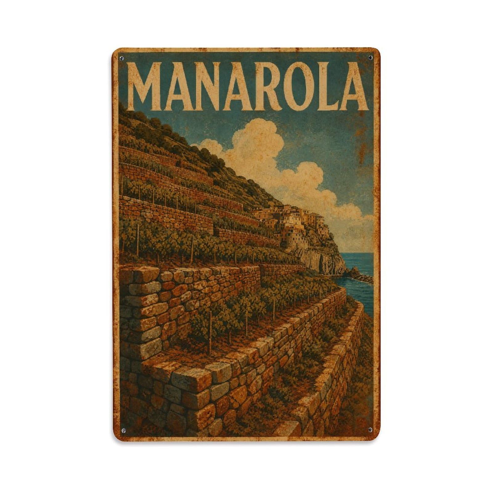 Huiyhb 8X12inch(20X30cm) Vintage Travel Manarola Stone Walls Dry Stone Terraces Italy Metal Tin Sign