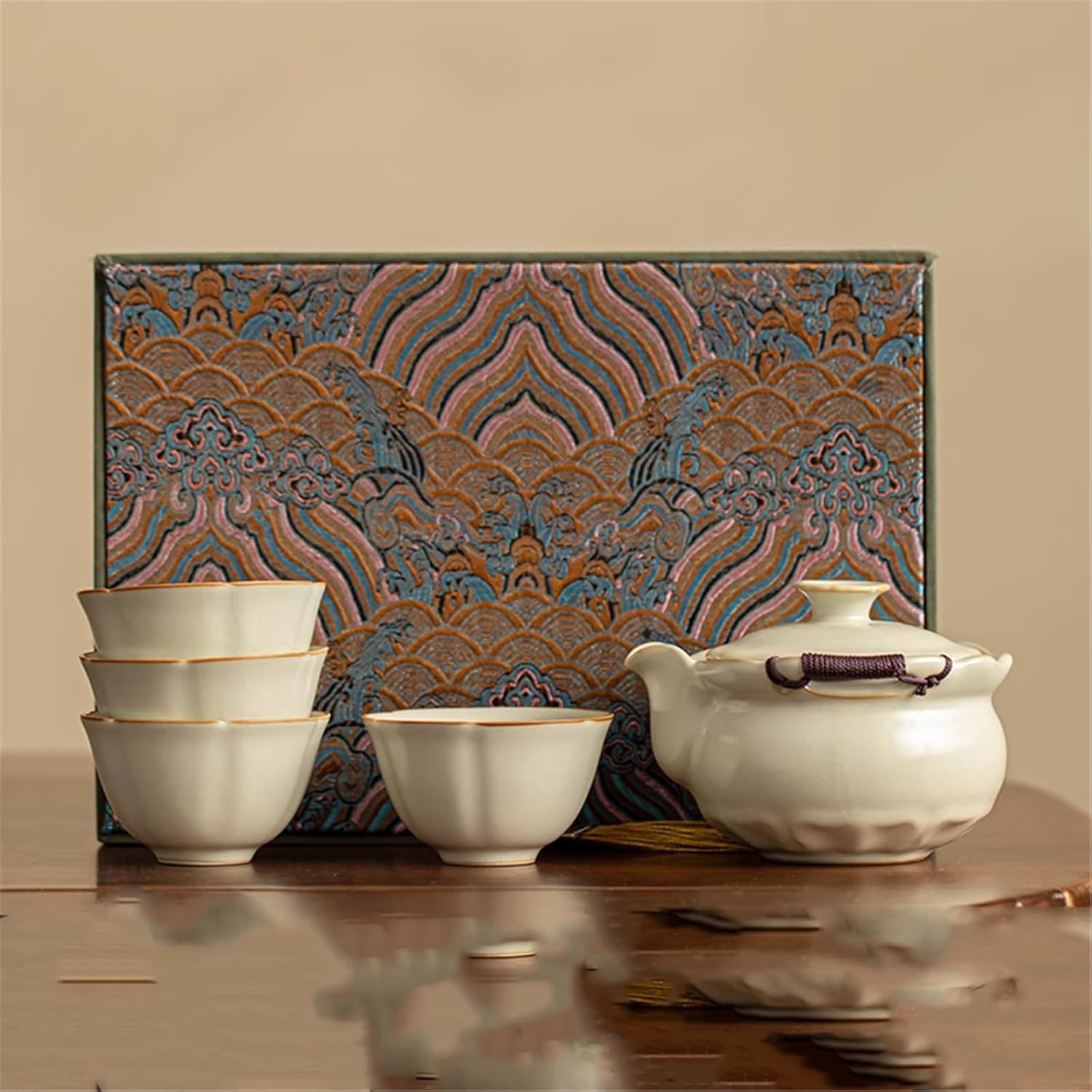 Hand-Held Lidded Bowl Tea Set, 1 Teapot 4 Cups, Brewing Kit-set2