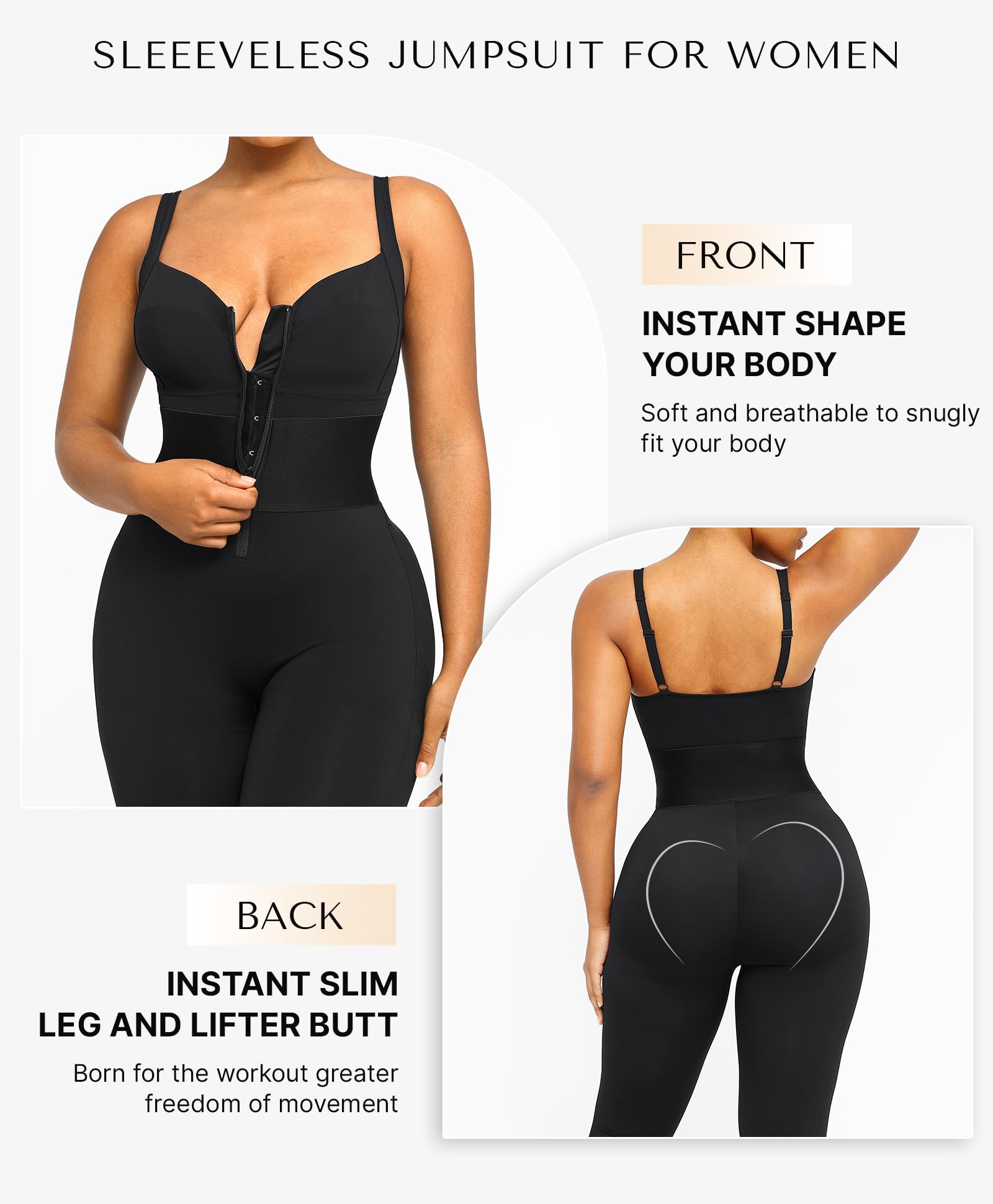 SHAPELLX Jumpsuits for Women Tummy Control One Piece Outfit Yoga Athletic Rompers Sleeveless Bodycon Shapewear