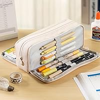 Vista 6 de CICIMELON Lapicera de gran capacidad con 3 compartimientos para la escuela, adolescente, niña y niño, hombre y mujer, beige