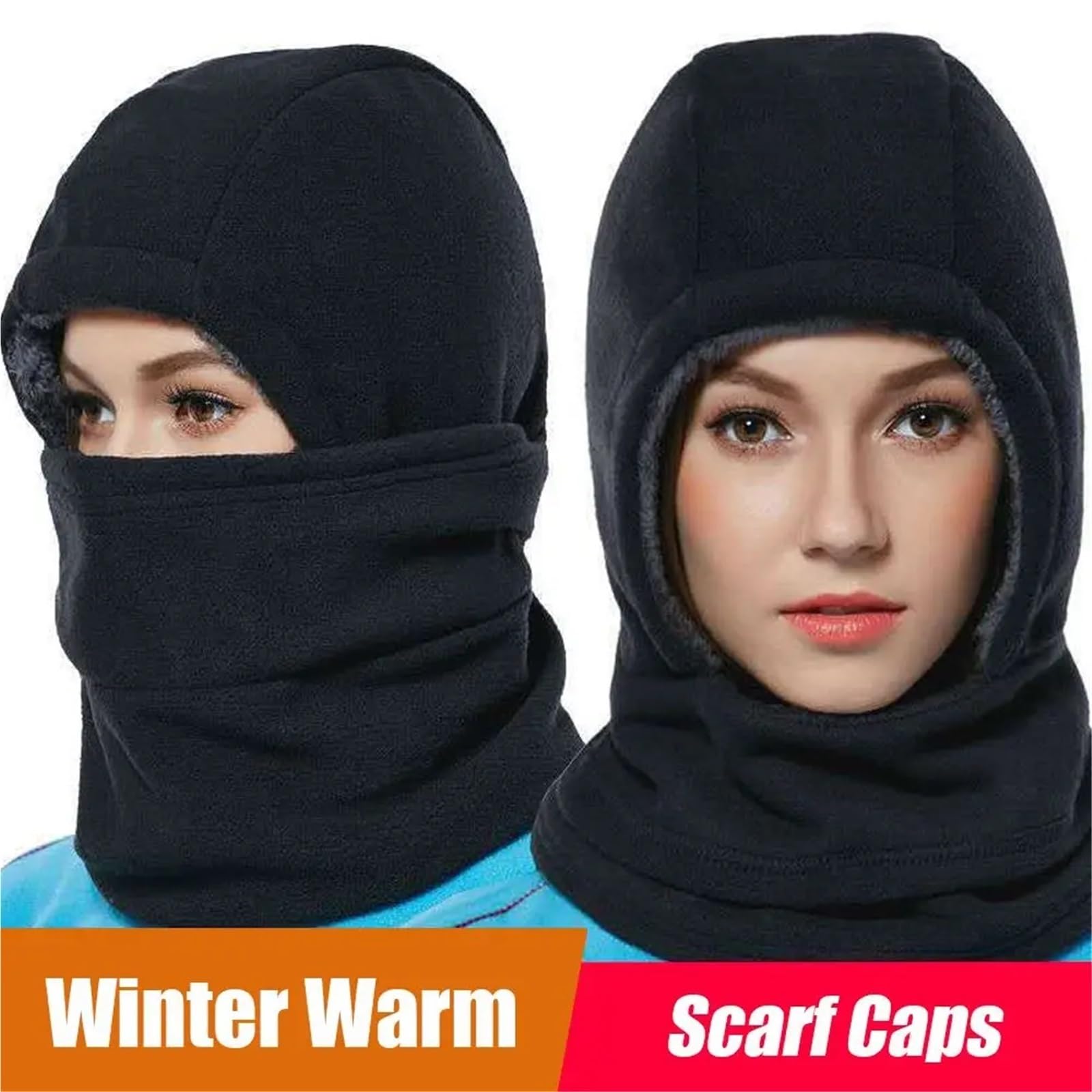 Cagoule Cagoules Chaudes d'hiver en Plein air, Chapeau Polaire Coupe-Vent, Masque Facial, Chauffe-Cou, Couvre-tête épais, écharpe de Sport, 2 pièces pour L'ExtéRieur