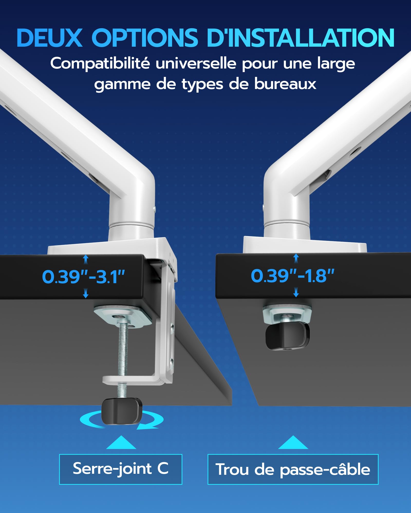 ARES WING Support de Moniteur avec USB pour écran Plat incurvé de 17" à 40"