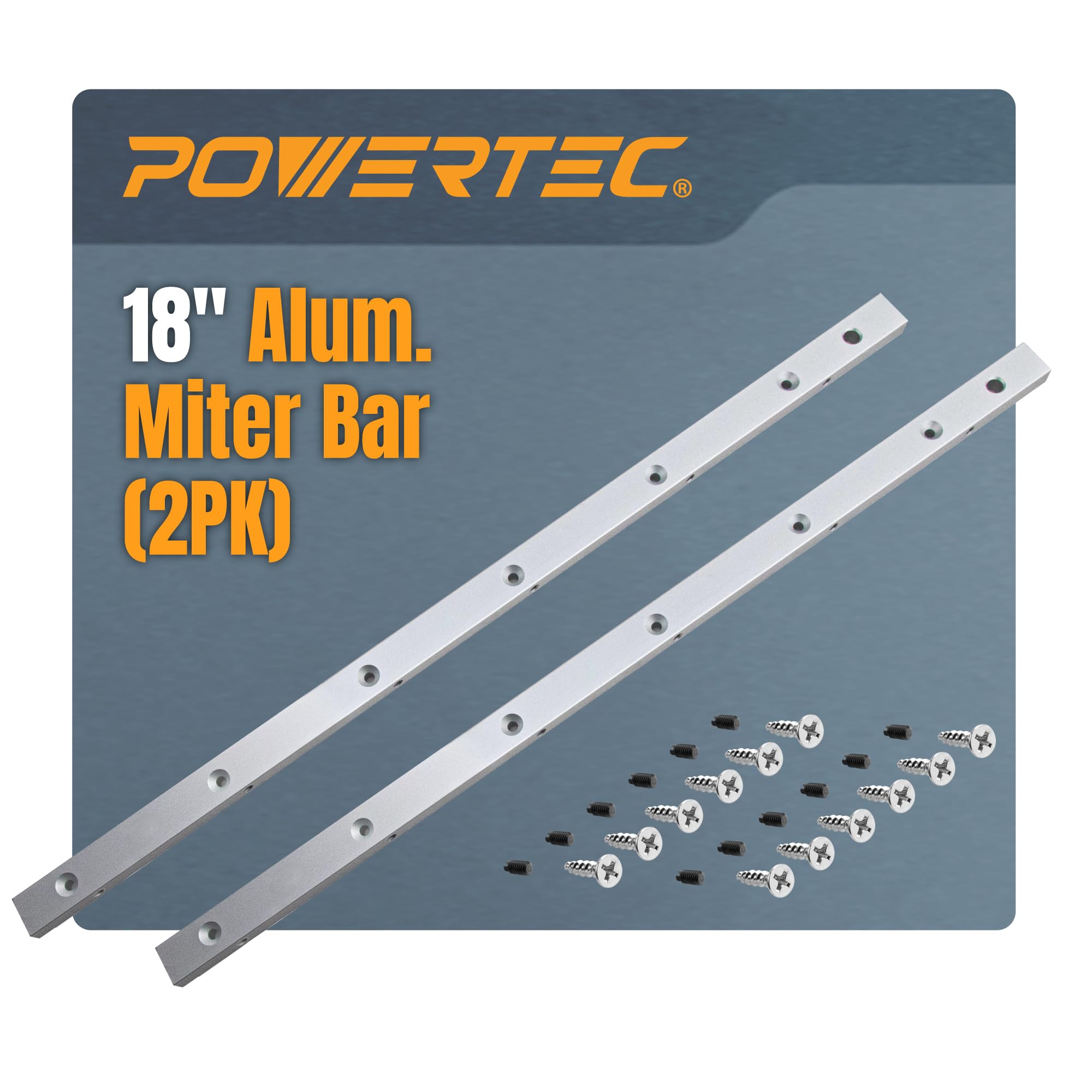POWERTEC 71518-P2 18-Inch Miter Gauge Jig & Fixture Bar for for Any Standard 3/4" x 3/8" Miter Slot/Crosscut Sled, Woodworking, Router Table, Band Saw, Table Saw, 2PK